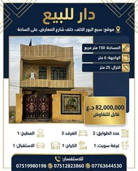 دار للبيع في سبع البور (الألف) ​📍 الموقع: خلف شارع المعارض، مباشرتا عل...