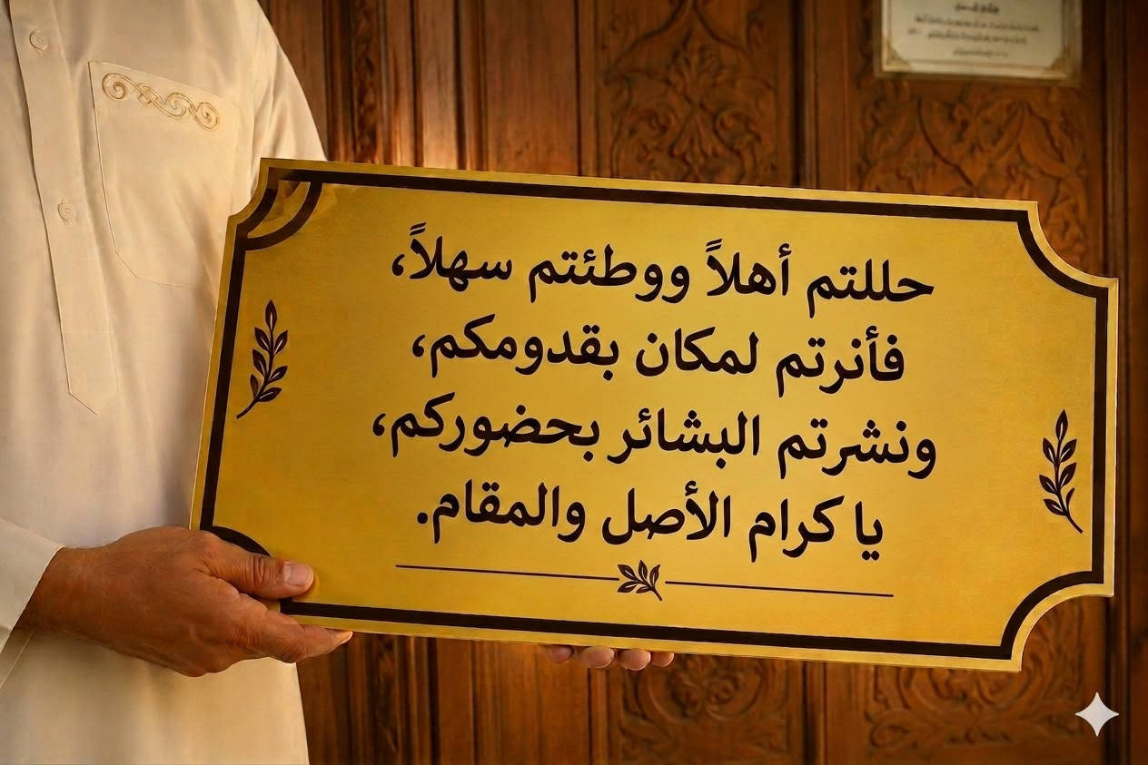 اقره الوصف 
عبارات جميله تندك باب بيتك تهلي بخطارك 
و اي عباره تريدهه نطبعهه الك تريد دعاء تضعها في الجامع صدقه جاريه 10الاف مع التوصيل وتنصيب بأي مكان تحب
***********
