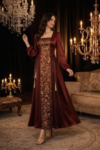 فستان طويل • خامة دابل تركي • مقاسات ٣٨-٤٨