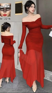 فستان تول مبطن • فري سايز 60-85 • احمر ماروني اسود