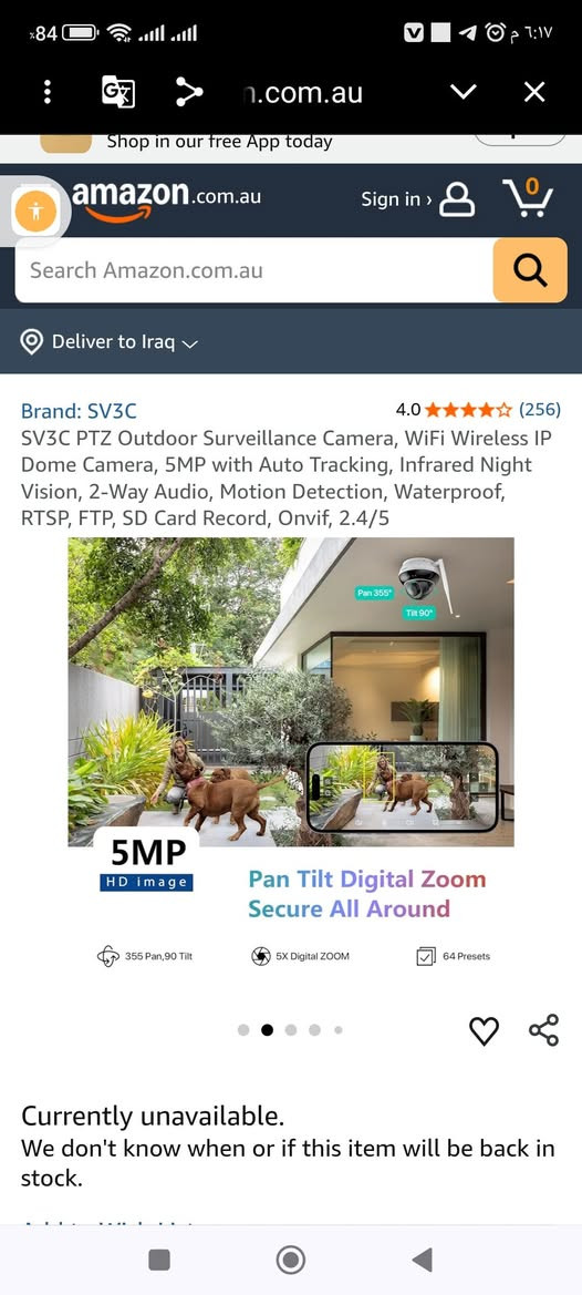 هذه كاميرا مراقبة ذكية من نوع SV3C مزودة بخاصية الدوران والإمالة (PTZ) لتغطية مساحات واسعة.
تتميز بدقة تصوير عالية، غالباً ما تكون 5 ميجابكسل، وتدعم الرؤية الليلية بالأشعة تحت الحمراء لتصوير واضح في الظلام.
تتضمن الكاميرا ميزات التتبع التلقائي للحركة والتحدث باتجاهين (صوت وصورة) عبر تطبيق الهاتف المحمول.يمكن تركيبها داخل المنزل أو خارجه بفضل تصميمها المقاوم للطقس، وتدعم التخزين عبر بطاقات SD
إليك تفاصيل ومواصفات تقنية إضافية حول كاميرات SV3C من هذه الفئة الذكية:📐 زوايا الحركة والتغطية (PTZ)دوران أفقي (Pan): يغطي حوالي 355 درجة لضمان رؤية محيطية كاملة للغرفة أو المكان دون زوايا ميتة.إمالة رأسية (Tilt): تتحرك لأعلى ولأسفل بزاوية تصل إلى 90 درجة لتغطية الأرضيات والأسقف.تقريب رقمي (Digital Zoom): تدعم التقريب الرقمي حتى 5 مرات (5X) لمتابعة التفاصيل البعيدة عبر التطبيق.🔒 الذكاء الاصطناعي والتنبيهات تتبع العنصر البشري (Humanoid Tracking): تتعرف الكاميرا على حركة البشر وتدور خلف الشخص تلقائياً لالتقاط حركته كاملة.تنبيهات فورية (Push Notifications): ترسل إشعارات تحذيرية مباشرة إلى هاتفك بمجرد رصد أي حركة غريبة أو صوت غير طبيعي بالمكان.🌐 الاتصال والتخزين هوائي خارجي (Antenna): مزودة بهوائي (إنتنا) لتقوية لقط شبكة الـ Wi-Fi لضمان بث فيديو مستقر بدون تقطيع.تخزين محلي ومستمر: تحتوي على منفذ لبطاقة ذاكرة Micro SD تدعم سعات تصل إلى 128 جيجابايت، وتتيح التسجيل المتواصل على مدار الساعة (24/7).توافق الأنظمة: يمكن ربطها واستعراضها عبر تطبيق الهاتف (مثل CamHipro أو تطبيق SV3C المخصص)، وكذلك عبر أجهزة الكمبيوتر والأجهزة اللوحية.السعر 45


**إذا كنت صاحب هذا الإعلان وتريد حذفه لأي سبب، رجاءا أرسل رسالة إلى الدعم الفني**