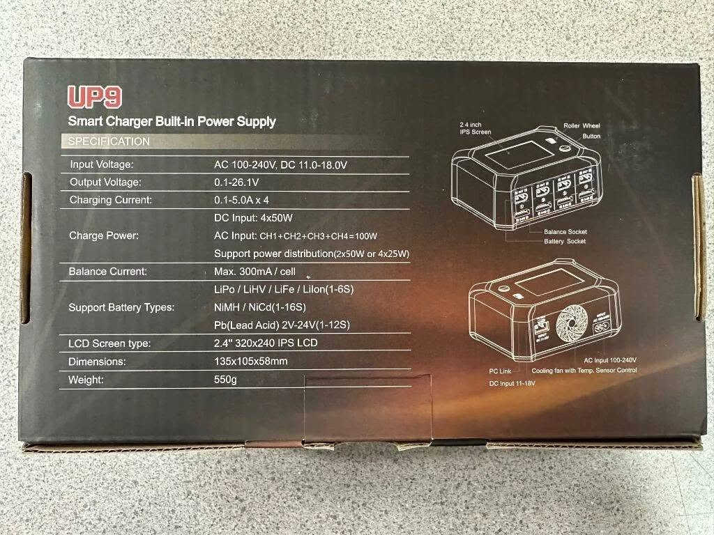شاحن البطاريات الذكي Ultra Power UP9، وهو جهاز رباعي القنوات.يتميز بقدرة شحن تبلغ 100 واط عند توصيله بالتيار المتردد (AC) و200 واط عند توصيله بالتيار المستمر (DC).يدعم الجهاز أنواعاً متعددة من البطاريات بما في ذلك LiPo، LiHV، LiIon، LiFe، و NiMH/NiCd.يحتوي على شاشة LCD ملونة لعرض معلومات الشحن ومنافذ مستقلة لشحن عدة بطاريات في نفس


**إذا كنت صاحب هذا الإعلان وتريد حذفه لأي سبب، رجاءا أرسل رسالة إلى الدعم الفني**