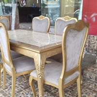 ميز طعام 6 كراسي 🎨 تصميم مودرن كلاسيك راقي 🪵 خشب قوي مع ديكور لون ذهبي...