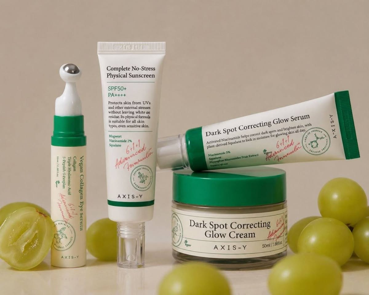 🌿 روتين AXIS-Y الكوري المتكامل 🇰🇷✨
💧 سيروم AXIS-Y Dark Spot Correcting Glow Serum ✔️ يعالج التصبغات وآثار الحبوب ✔️ يوحد لون البشرة ويمنحها إشراقة طبيعية 

✨ كريم AXIS-Y Dark Spot Correcting Glow Cream ✔️ ترطيب عميق وتفتيح للبقع الداكنة ✔️ يقوي حاجز البشرة ويهدئ التهيج 

👁️ سيروم العين AXIS-Y Vegan Collagen Eye Serum ✔️ يقلل الهالات السوداء والانتفاخ ✔️ يرطب ويخفف الخطوط الدقيقة حول العين 

☀️ واقي الشمس AXIS-Y Complete No-Stress Sunscreen ✔️ حماية عالية من أشعة UVA & UVB ✔️ يرطب البشرة دون ملمس دهني


**إذا كنت صاحب هذا الإعلان وتريد حذفه لأي سبب، رجاءا أرسل رسالة إلى الدعم الفني**