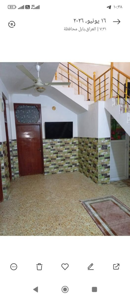 بيت للبيع في حي الامير ناحية النيل المساحة ٢٥٠م ..طابو صرف..يتكون من غرفتين نوم وهول وغرفة استقبال عشرة امتار..ومطبخ وصحيات خارجية وداخلية..
الاتصال..على الرقم ***********
