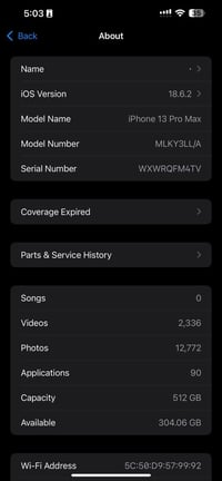13 pro max  512 G  تلفون مبدل بي شاشة oled كامرة بس ال 0.5 متشتغل  سما...