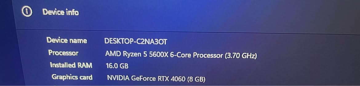 سلاو كاكا ماري خاوينه ٨٠٠$قفل ئهگهر موشتهري ني تكايه نامه مهنيره 
Pc gaming 800$ lock 
RTX4060 
16gbram 
cpu processor :Ryzen5 5600x 6-core

  ) I’m كرت الشاشة: RTX 4060
الرام: 16GB
المعالج: Ryzen 5 5600X سداسي النواة (6-Core أربيل, العراق


**إذا كنت صاحب هذا الإعلان وتريد حذفه لأي سبب، رجاءا أرسل رسالة إلى الدعم الفني**