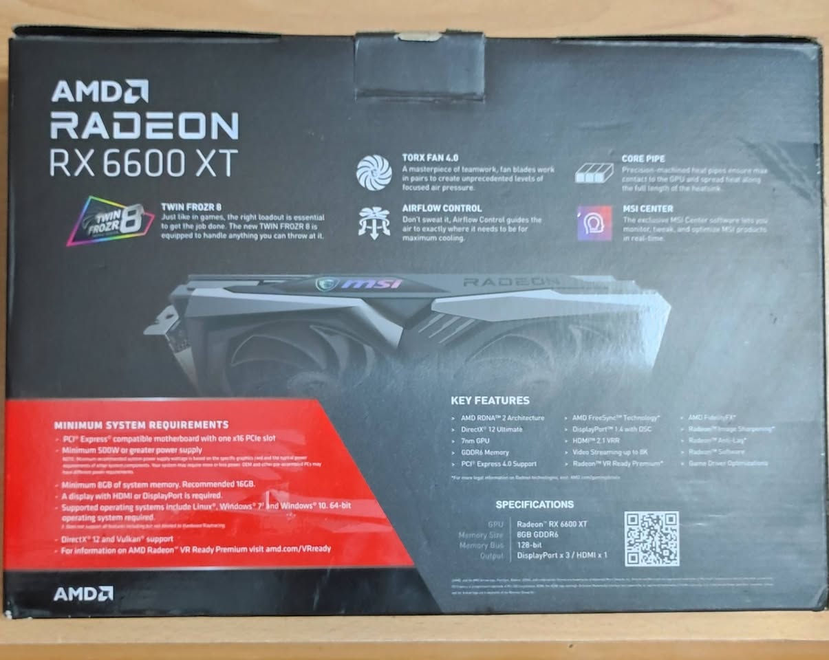 السلام عليكم 
كارت شاشه للبيع 
RX 6600 XT 8G MSI GAMING X 
نظافة فول بالكارتونة ما مفتوح 
السعر 310 الف قفل سعر ثابت 
مكاني بغداد


**إذا كنت صاحب هذا الإعلان وتريد حذفه لأي سبب، رجاءا أرسل رسالة إلى الدعم الفني**