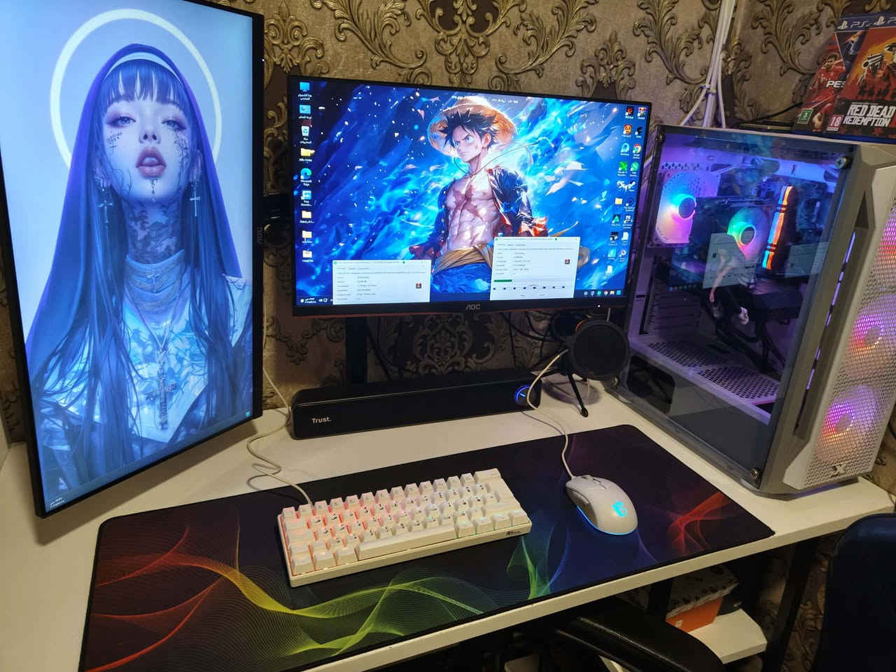 المعالج (CPU): Intel Core i5-10400F
​الرامات: 16 غيغابايت DDR4 2666
​كرت الشاشة: NVIDIA GeForce RTX 2060
​المذربورد: Gigabyte H410M S2H V3
​نظام التشغيل: Windows 11 Pro
​الشاشات: ثلاث شاشات حجم 24 بوصة، AOC 144Hz
​ستاند شاشة مزدوج (يدعم 3 شاشات)
​الماوس: MSI
​الكيبورد: RK
​يو اس بي: ماكسما 2000 VA
​السماعات: Trust
​المايك: مايك تجاري
​الكرسي: كرسي كولدن ستار أسود
​ميز مكتبي
ابيع كامل فقط مابيع قطع 
انطي سعرك شكد سعر السوك اني ابيع
***********
