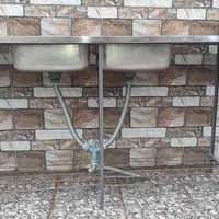 سنك مطبخ • حوضين مع ميز • مكاني الرمادي