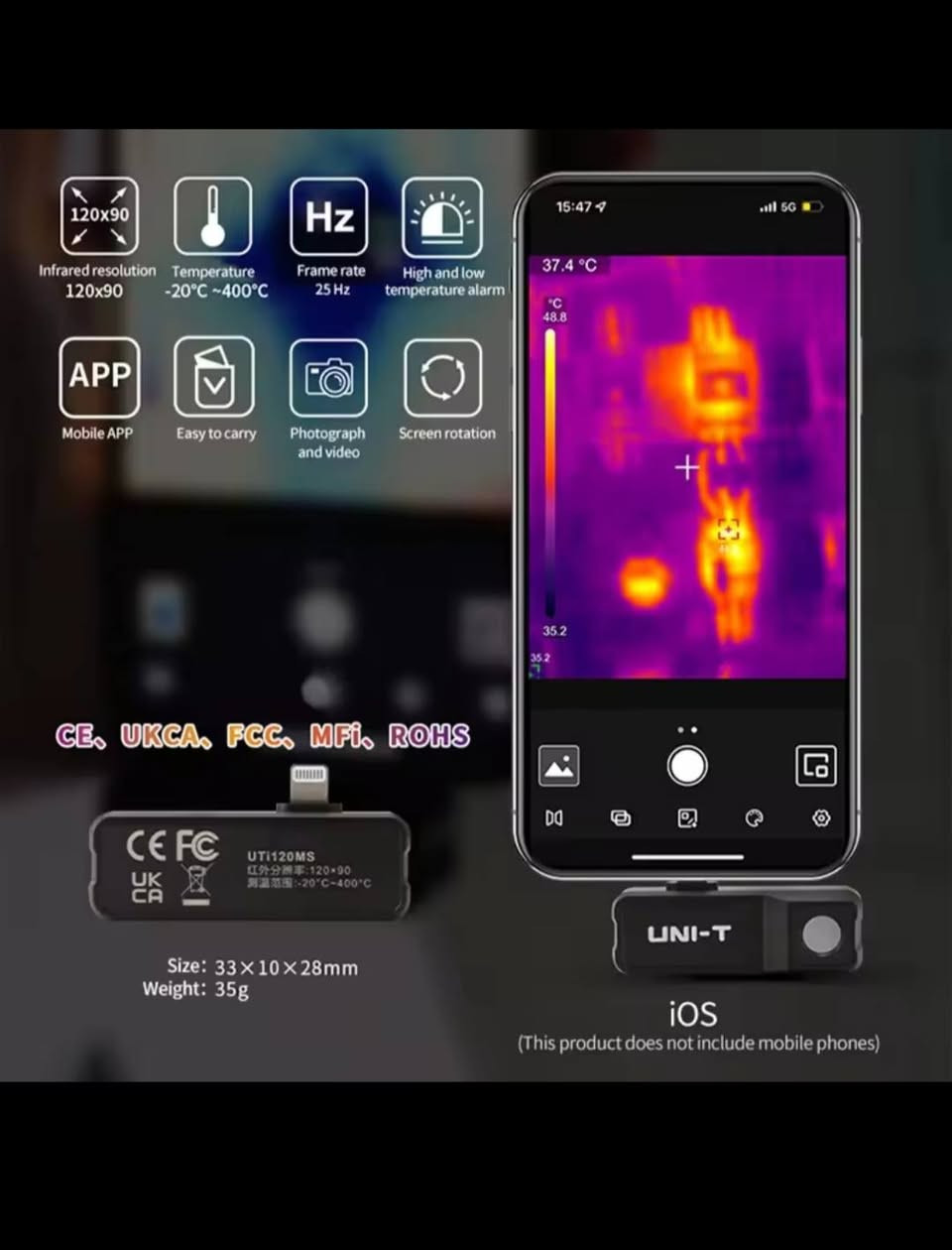 كاميرا UTi120M الحرارية المحمولة من Uni-T مصممة لتحويل هاتفك  بسهولة إلى جهاز تصوير حراري كامل الوظائف. توفر هذه الكاميرا المدمجة دقة 120x90 بكسل، وهي مناسبة للفحوصات السريعة للمباني والتركيبات الكهربائية والمزيد. تعمل الكاميرا ضمن نطاق درجة حرارة من -20 إلى 400°C ويمكنها اكتشاف الفروق في درجة الحرارة حتى 0.1°C. مع زاوية رؤية واسعة تبلغ 50 درجة، ومعدل تحديث 25 هرتز، ووضع تركيز خالي من التركيز، تضمن UTi120M تقييمات حرارية سريعة وفعالة. تشمل الميزات المتقدمة إنذار تلقائي، تتبع تلقائي، وإمكانية التقاط الصور وتسجيل الفيديو.

المواصفات والمميزات:

دقة الأشعة تحت الحمراء: 120 × 90 بكسل

نطاق درجة الحرارة: -20°C إلى 400°C

الدقة: ±2°C أو ±2% (أيهما أكبر)

NETD: <60 mK

مجال الرؤية: 50°

أنماط الصورة: حرارية، مزيج، PIP

معدل التحديث: 25 هرتز

التركيز: خالي من التركيز

وظائف إضافية: إنذار تلقائي، تتبع تلقائي، التقاط الصور، تسجيل الفيديو

الأبعاد: 53 × 18.2 × 18.5 مم

الوزن: 25 جرام

الملحقات: محول Micro USB، كابل تمديد USB-C ذكر إلى أنثى حلة, بابل


**إذا كنت صاحب هذا الإعلان وتريد حذفه لأي سبب، رجاءا أرسل رسالة إلى الدعم الفني**
