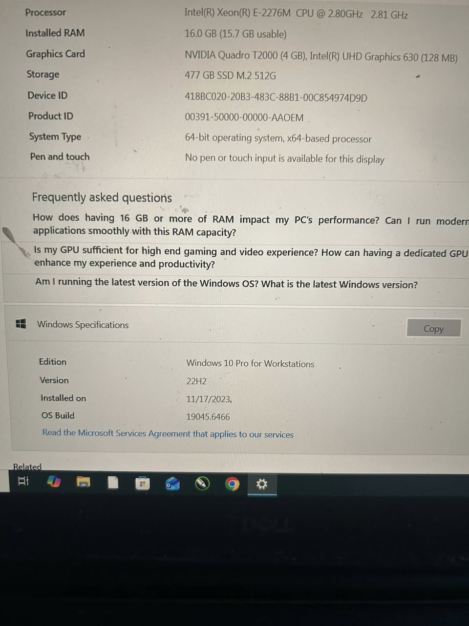 المواصفات
نوع الجهاز والموديل: Dell Precision 5540
• المعالج (CPU): Intel Xeon E-2276M بسرعة 2.80GHz.
• الذاكرة العشوائية (RAM): 16 جيجابايت (بسرعة 2133 MHz).
• مساحة التخزين: قرص صلب من نوع SSD M.2 بسعة 512 جيجابايت (يقرأها النظام 477 جيجابايت).
• بطاقات الشاشة (GPU): يحتوي الجهاز على بطاقتين:
• منفصلة (أساسية): NVIDIA Quadro T2000 بسعة 4 جيجابايت (ممتازة لبرامج التصميم والرندرة).
• مدمجة: Intel UHD Graphics 630.
• نظام التشغيل: Windows 10 Pro for Workstations (نسخة 64-بت)
السعر ٦٤٠


**إذا كنت صاحب هذا الإعلان وتريد حذفه لأي سبب، رجاءا أرسل رسالة إلى الدعم الفني**