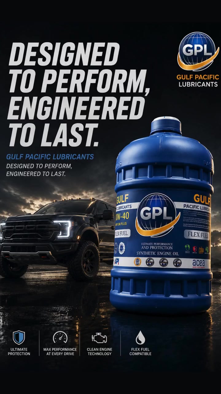 Gulf Pacific Lubricants combines advanced synthetic technology with superior engine protection to keep your vehicle performing at its peak—whether on the highway, the job site, or beyond.

Designed to Perform. Engineered to Last.

Visit us at:www.gulfgpl.com

#GulfPacificLubricants #GPL #PremiumLubricants #EngineeredToLast #DesignedToPerform #AutomotiveInnovation #SyntheticEngineOil #PerformanceMatters #TruckLifestyle #EngineProtection #AutomotiveBrand #FuelEfficiency #LongLastingPerformance #DriveWithGPL #LubricationTechnology


**إذا كنت صاحب هذا الإعلان وتريد حذفه لأي سبب، رجاءا أرسل رسالة إلى الدعم الفني**