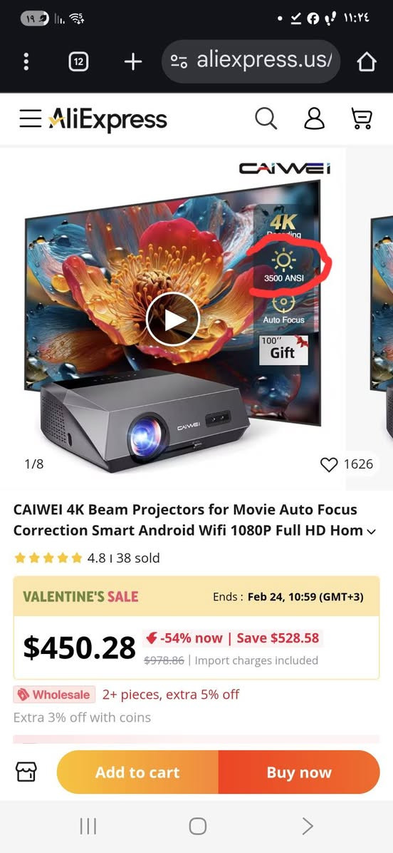 قريبا وصول قطعه خرافيه
3500ansi ♥️♥️♥️♥️♥️♥️♥️

جهاز عرض (Projector) من  CAIWEI، طراز A10Q. 

الدقة والسطوع: دقة أصلية فول HD مع دعم عرض 4K، وسطوع عالي يصل إلى 3500 ANSI . 

نظام التشغيل: يعمل بنظام الاندرويد المعتمد، مما يتيح الوصول المباشر إلى تطبيقات البث مثل Netflix و YouTube و تطبيقات iptv او سينمانا او فودو 
الميزات الذكية: يحتوي على خاصية التركيز التلقائي (Auto Focus) وتقنية واي فاي 6 لسرعة الاتصال. 

للحجزوالاستفسار
***********
