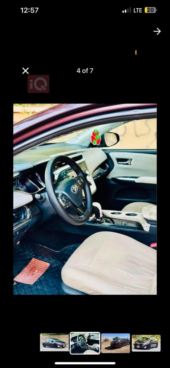 للبيع تويوتا أفالون 2013 🚗
* الممشى: 174 ألف مايل

* المحرك: 6 سلندر

* رقم السليمانية باسمي

السيارة بيها 6 قطع صبغ + جلح قليل بالسقف والصندوق وكلشي موضح بالصور  رقم الشاصي بالصور

السعر المطلوب: 13,600 دولار 💵

***********
