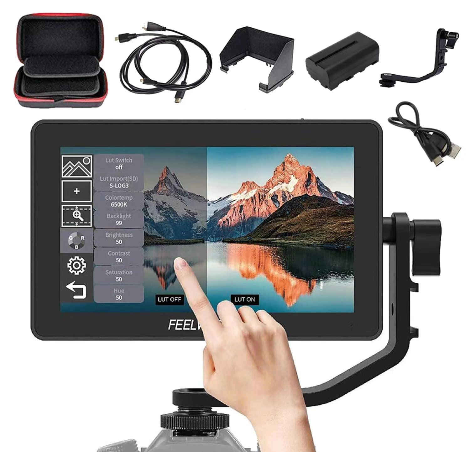 تُعد شاشة FeelWorld F6 Plus 
6 بوصة) شاشة ميدانية احترافية وخفيفة الوزن مصممة لصناع المحتوى والمصورين. تتميز بدقة عالية وشاشة لمس تدعم إدخال وإخراج الفيديو بدقة 4K
مداخل الفيديو: تدعم مدخل ومخرج \(4\text{K} \text{HDMI}\) (بلا تأخير).دعم الـ LUTs: إمكانية تحميل ملفات تصحيح الألوان الاحترافية (3D LUTs) عبر منفذ بطاقة الـ SD.الوزن: خفيفة للغاية (تزن حوالي 235 جراماً فقط) مما يجعلها مثالية للتركيب على الكاميرات والمثبتات (Gimbals).شاشة اللمس: تدعم الإيماءات (الضغط والسحب) للتحكم السريع في الإعدادات، السطوع، والتباين.ذراع الإمالة: تأتي مع ذراع (Tilt Arm) يتيح لك تدوير الشاشة \(360\) درجة وتثبيتها بسهولة على حامل الكاميرا جديد غير مستخدم مع بطاريه مع شاشه 
السعر 225 الف ***********
