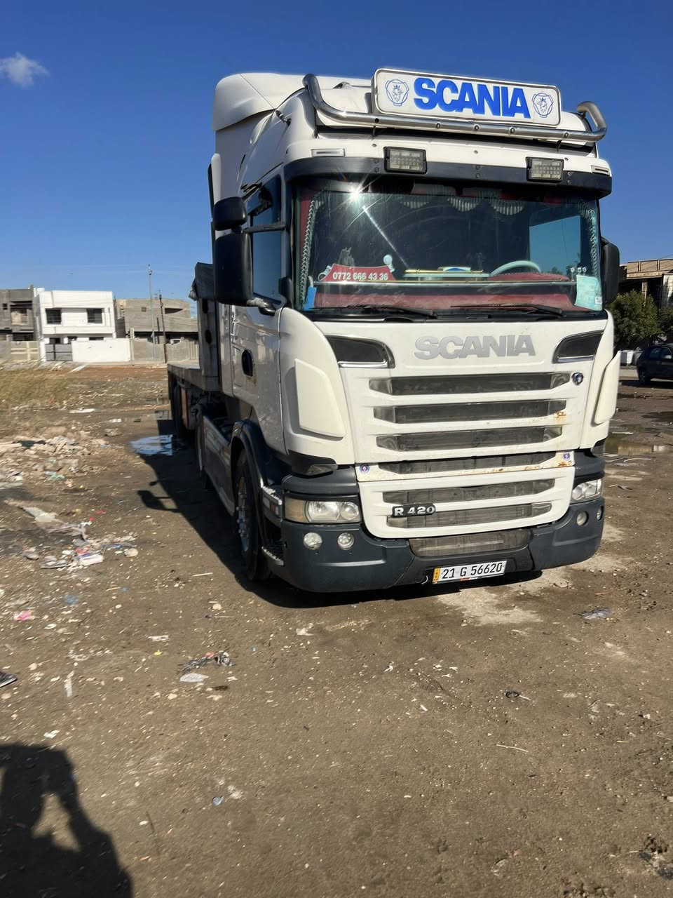 سكانيه لبيع 2007 مكينه 420 كير 3*3 رتايدر تخم تاير ويل كروم تخم تاير رقم سليمانيه مربوطه اربع محاور   دبل تاير عربانه مربوطه وراهه حداديه ***********  مكانهه مسيب
