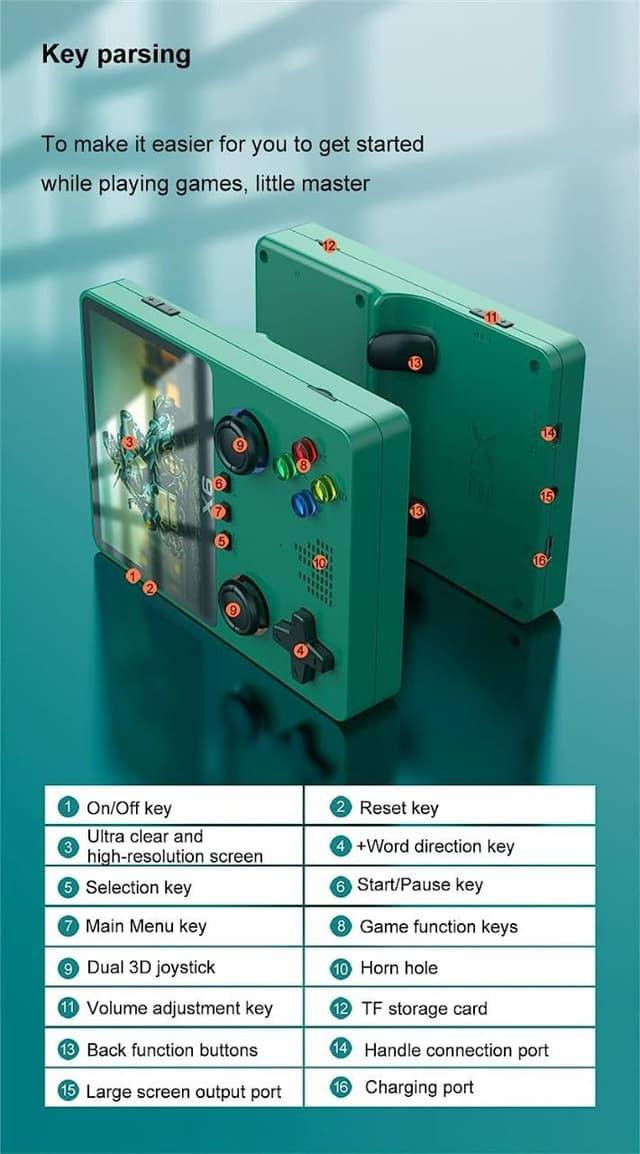 - جهاز ألعاب X6 المحمول: بوابة لنوستالجيا الألعاب الكلاسيكية وتجربة ترفيه متكاملة.

- استرجع الذكريات وتحدى الأصدقاء

. شاشة عالية الدقة: تتميز هذه الوحدة بشاشة IPS ملونة بحجم 3.5 بوصة ودقة عالية توفر ألوانًا ناعمة ورقيقة تقلل بفعالية من تعب العيون.

. تصميم أزرار مزدوج: تتضمن الجهة الخلفية من الوحدة أزرار LR ثنائية اللوحة ، مما يسمح بتحرير الأصابع بشكل أفضل أثناء اللعب، مما يجعلها مثالية لعشاق الألعاب الجادين.

. عمر بطارية طويل: بفضل بطارية ليثيوم بوليمرية حقيقية بسعة 2000 مللي أمبير، تقدم هذه الوحدة أكثر من 6 ساعات من وقت اللعب بشحنة واحدة.

. البطارية تشحن بسرعة، حيث تستغرق ساعة واحدة فقط للشحن الكامل، مما يسمح لك بالاستمتاع بلعبتك لمدة تصل إلى 4 ساعات.

. دعم اللعب المتعدد: تدعم الوحدة الاتصال بجهاز تحكم للعب المتعدد، بالإضافة إلى إخراج تزامن كبير الشاشة.

. ميزات الوسائط المتعددة: بالإضافة إلى الألعاب، يعمل الجهاز كمشغل وسائط متعددة يدعم تشغيل الموسيقى والفيديو وعرض الصور وقراءة الكتب الإلكترونية.

. قابلية التوصيل بالتلفزيون: يمكن توصيله بسهولة بشاشة التلفزيون باستخدام كابل AV لتجربة لعب أوضح على الشاشة الكبيرة.

. مكتبة ألعاب ضخمة: يأتي الجهاز محملاً مسبقاً بآلاف الألعاب الكلاسيكية التي تمتد لأكثر من 30 عاماً يتيح للمستخدمين فرصة لعب ألعاب متنوعة ، مما يسمح لهم باستعادة ذكريات طفولتهم.

- يأتي الجهاز بوزن صافي 161 جرام ، والوزن الإجمالي 350 جرام.

- يعتبر هذا الجهاز مناسبًا للعب والترفيه أثناء السفر والاستخدام الداخلي والخارجي. يمكن توصيله بالتلفزيون باستخدام كبل AV للعب الألعاب. بغداد, العراق


**إذا كنت صاحب هذا الإعلان وتريد حذفه لأي سبب، رجاءا أرسل رسالة إلى الدعم الفني**
