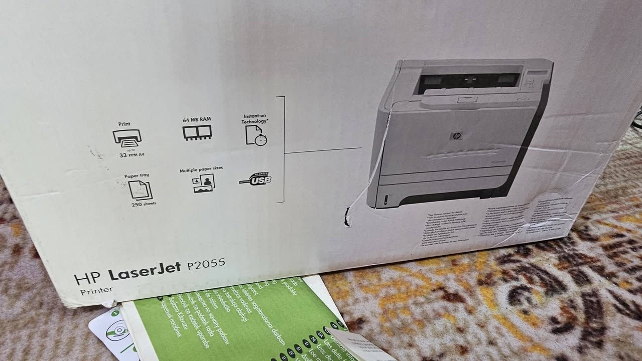 طابعة ليزرية hb laserjet pro 2055
طابعة  جديدة مسحوب كم ورقه شي بسيط 
ابيض واسود  
سرعتها  30نسخة بالدقيقة 
طباعة سحب بدون استنساخ 
تطبع من الموبايل والابتوب  من خلال كيبل
مستخدم نظيف ضمان 
مجرين للورق داخلي تقريبا 300ورقة 
ومجر ثاني 150 ورقة
طابعة قوية تتحمل جهد قوي ملائمة للمكاتب والطلاب 
تسحب ملفاتpdf  بدقة علية 
السعر  110توصيل متوفر لكل المحافظات 
‎0783 272 3890

