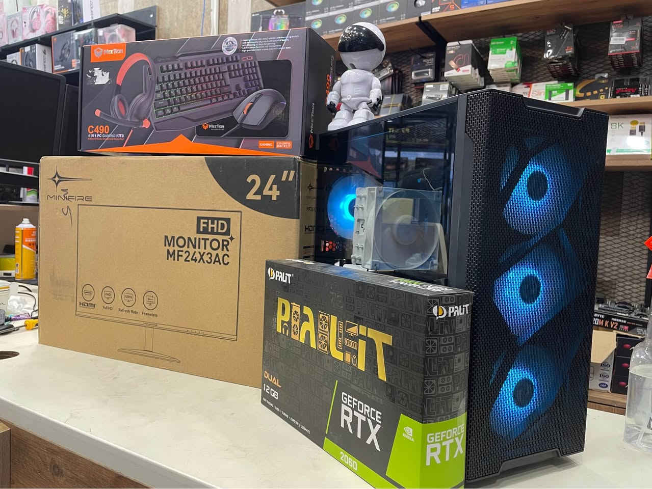 OFFER 1 

CPU R5 5600
MB B450 ASUS PRIME  4 SLOT 
RAM 16 GB DDR4 CORSIER 3200 
HARD 500GB SSD NVME 
COOLER DEEPCOOL AG400
PSU  MSI MPG MODLER 650 GOLD 
GPU RX 580 8GB XFX 
CASE 4 FAN RGB 

BUNDLE KEYBOARD MOUSE  HEADSET 
MOUSEPAD

MONITOR MINIFIRE 24 INCH FHD 120HZ 

940,000

CPU R5 5600
MB B450 ASUS PRIME  4 SLOT 
RAM 16 GB DDR4 CORSIER 3200 
HARD 500GB SSD NVME 
COOLER DEEPCOOL AG400
PSU  MSI MPG MODLER 650 GOLD 
GPU RTX 2060 PALIT 12GB NEW  1 Year Warranty 
CASE 4 FAN RGB 

BUNDLE KEYBOARD MOUSE  HEADSET 
MOUSEPAD

MONITOR MINIFIRE 24 INCH FHD 120HZ 
6 months warranty 

1,170,000 أربيل, العراق


**إذا كنت صاحب هذا الإعلان وتريد حذفه لأي سبب، رجاءا أرسل رسالة إلى الدعم الفني**