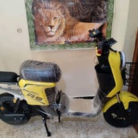 دراجة كهربائية بارزة بلون أصفر وجريء مع طراز R9. مزودة بإضاءة LED أمام...