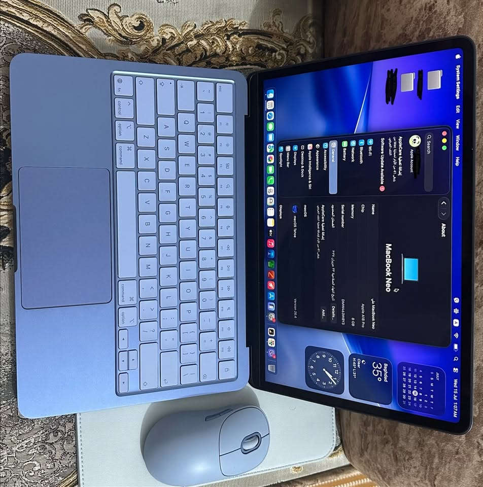 MacBook neo لون نيلي مميز جهاز جديد ١٠٠/١٠٠ مستخدم مره واحده فقط داخل ضمان ، الجهاز متفعل ٢٣/٦ بس تفعل وما استخدمناه بعدها ابد ضمان الجهاز من الشركة استبدال خلال سنة عدد مرات الشحن مرتين فقط ذاكرة ٢٥٦ رام ٨ جهاز بالباكيت سعر 990,000 
***********
