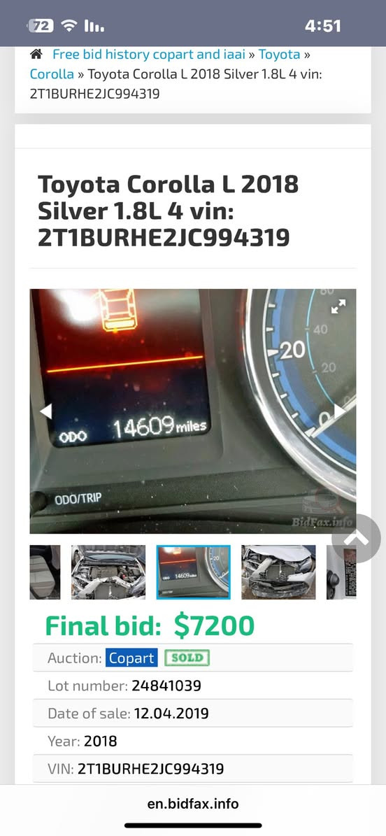 كورلا LE محسن 2018
حادثها فقط بنيد سنوية منتهية بيها حالوب سقف وصدوق جنطة وبداية جلح بالسقف 
بدون شاصي بدون ايربك 
ماشية 144 الف ميل وقابل للزيادة السعر 140 وبيها مجال بسيط 
السيارة للبيع او مراوس بسيارة حسبة 40 إلى 50 ورقة 
مكان السيارة كركوك 
رقم الهاتف ***********
