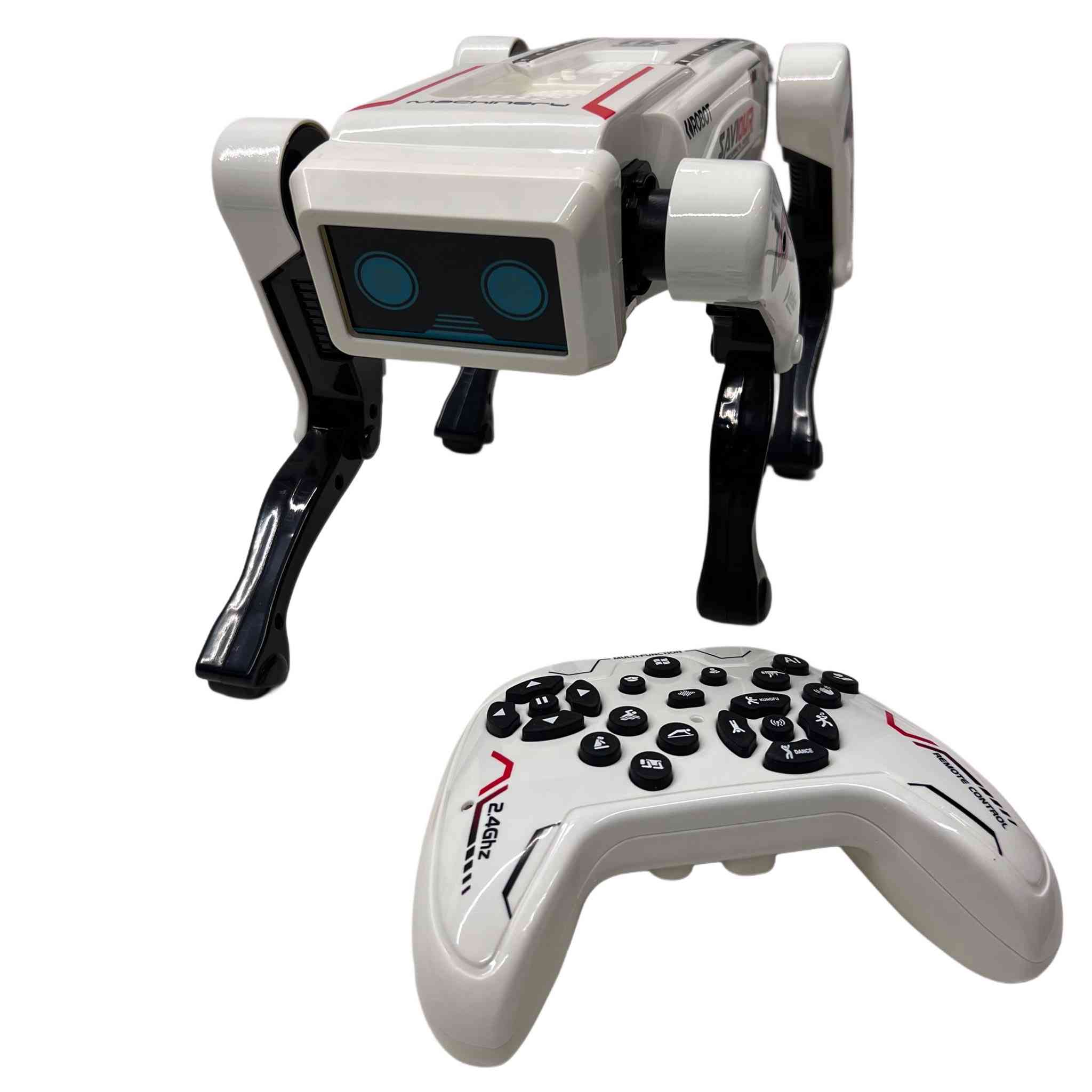 روبوت الكلب الذكي AI ROBOT – تحكم عن بُعد 2.4GHz مع أوامر صوتية
روبوت كلب تفاعلي يعمل بالتحكم عن بُعد بتقنية 2.4GHz، مصمم للحركة واللعب وتنفيذ أوامر متعددة مع إضاءة وموسيقى.

 • يعمل بتحكم عن بُعد بتردد 2.4GHz لسهولة التحكم بالحركات.
 
• يدعم الأوامر الصوتية (Voice Control) والتفاعل المباشر.
 
• مزود بخاصية البرمجة لتنفيذ الحركات حسب تسلسل الأوامر.
 
• حركات متعددة مثل: التقدم للأمام، الالتفاف، الجلوس، النهوض، والانحناء.
 
• يحتوي على موسيقى، رقصات ديناميكية، وإضاءة جذابة.
 
• يدعم وضع الدورية التلقائية (Auto Patrol) ووضع الاستعراض (Stunt).

 • ريموت كنترول 2.4GHz
 • تحكم صوتي
 • الفئة العمرية: 8 سنوات فأكثر
 • الروبوت: بطارية ليثيوم قابلة لإعادة الشحن 3.7V 
 • الريموت: 2 × بطارية AA 1.5V

الملحقات:
 • جهاز تحكم عن بُعد
 • بطارية ليثيوم قابلة لإعادة الشحن 3.7V
 • كابل شحن


**إذا كنت صاحب هذا الإعلان وتريد حذفه لأي سبب، رجاءا أرسل رسالة إلى الدعم الفني**