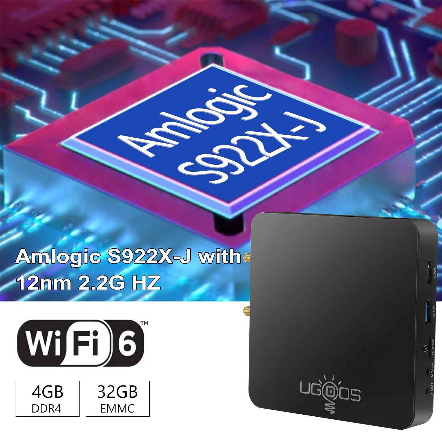 الجهاز  Ugoos AM6B Plus،  مشغل وسائط بنظام أندرويد.
يعمل بمعالج Amlogic S922X-J القوي ويدعم دقة 4K.

يحتوي عادةً على 4 جيجابايت رام و32 جيجابايت مساحة تخزين داخلية.

يتميز بدعم واي فاي 6 وشبكة إيثرنت بسرعة 1000 ميجابت/ثانية. [1, 2, 3, 4, 5, 6, 7]
 السعر ١٠٠ الف 
***********
