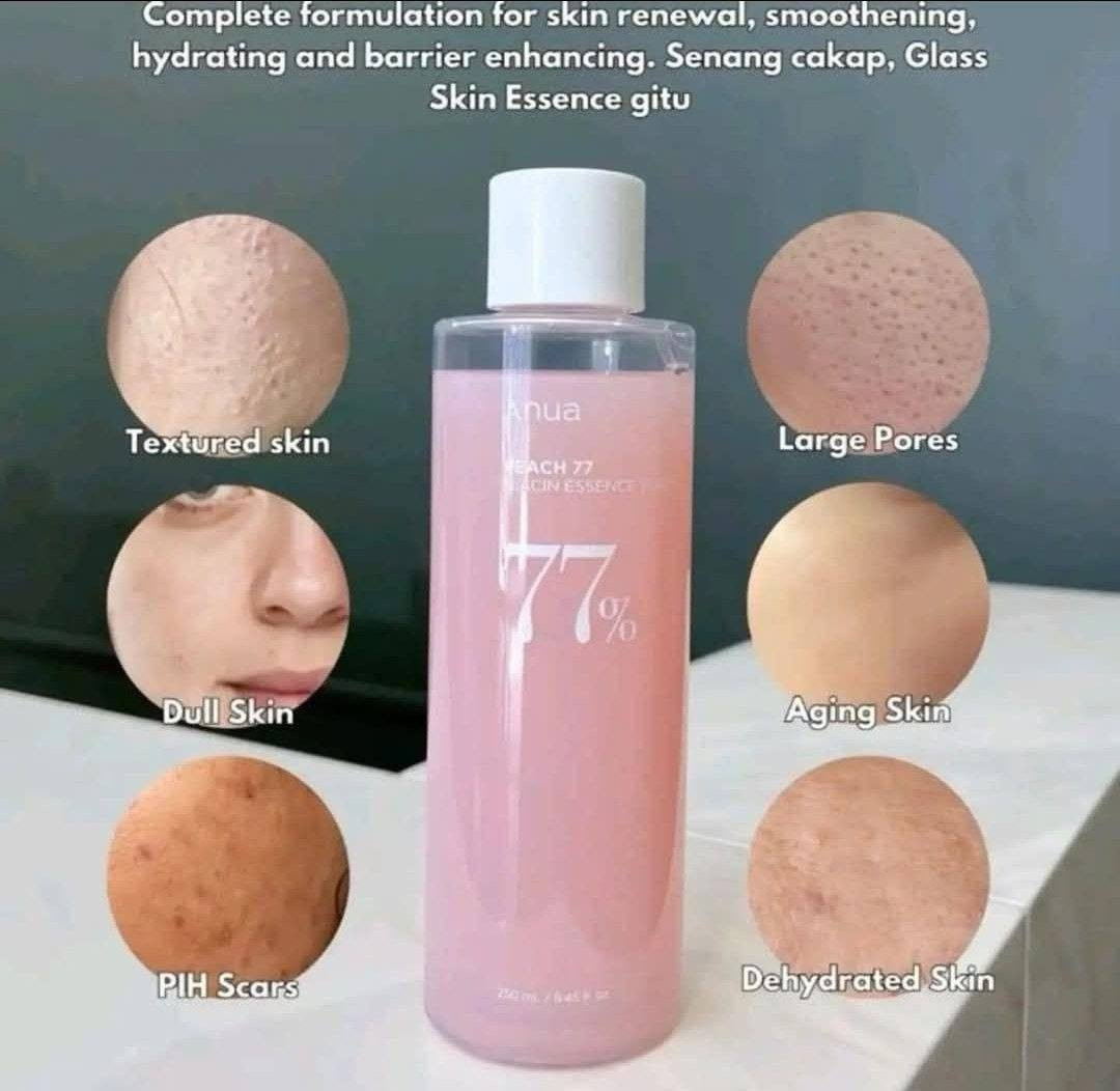 🍑تونر خلاصة النياسين بالخوخ 77% من أنوا (Anua Peach 77 Niacin Essence Toner) يجمع بين فوائد التونر والإسنس، مصمم لترطيب وتفتيح البشرة. يتميز بتركيبة لطيفة تجعله مناسباً لجميع أنواع البشرة، بما في ذلك البشرة الجافة والحساسة.✨
✅التركيبة غنية بمزيج من المكونات النشطة والمغذية:77% مستخلص فاكهة الخوخ يوفر ترطيباً عميقاً ومغذيات غنية بالفيتامينات ومضادات الأكسدة للمساعدة في استعادة إشراق البشرة ولونها الطبيعي.
✅النياسيناميد (فيتامين ب3): مكون فعال معروف بخصائصه في تفتيح البشرة، المساعدة في توحيد لونها، وتقليل ظهور البقع الداكنة والتصبغات.
✅ألفا أربوتين وفيتامين سي: يعملان بشكل تآزري مع النياسيناميد لتعزيز تأثير التفتيح ومنح البشرة إشراقة ونضارة.
✅بانثينول (فيتامين ب5) وسيراميد: تساعد هذه المكونات على تقوية حاجز رطوبة البشرة الطبيعي والحفاظ على ترطيبها العميق، مما يقلل من التهيج والاحمرار والجفاف.
✅نظام "Peach Melting Peel™" (تقشير الخوخ الذائب):  يساعد على إزالة خلايا الجلد الميتة بلطف وتنقية المسام، مما يحسن من ملمس البشرة. 
#الاصلي المنشأ كوريا 🇰🇷💯
سعر الدرزن 
يوجد لدينا توصيل الجميع محافظات العراق✔️✔️


**إذا كنت صاحب هذا الإعلان وتريد حذفه لأي سبب، رجاءا أرسل رسالة إلى الدعم الفني**