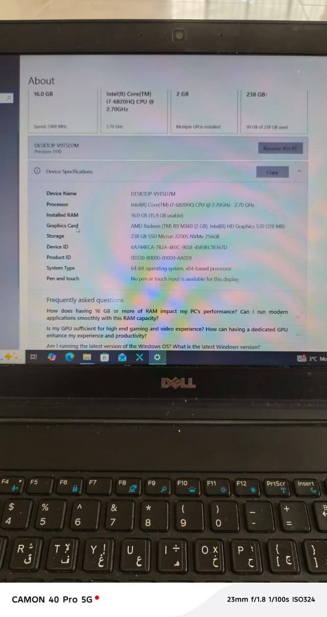 لابتوب dell نظيف ومناسب للدراسة والعمل والتصفح
المواصفات:
المعالج:Intel Core i7الجيل السادس
الرام: 16 GB
التخزين: 238 GB SSD
كارت الشاشه منفصل 
التواصل ***********
