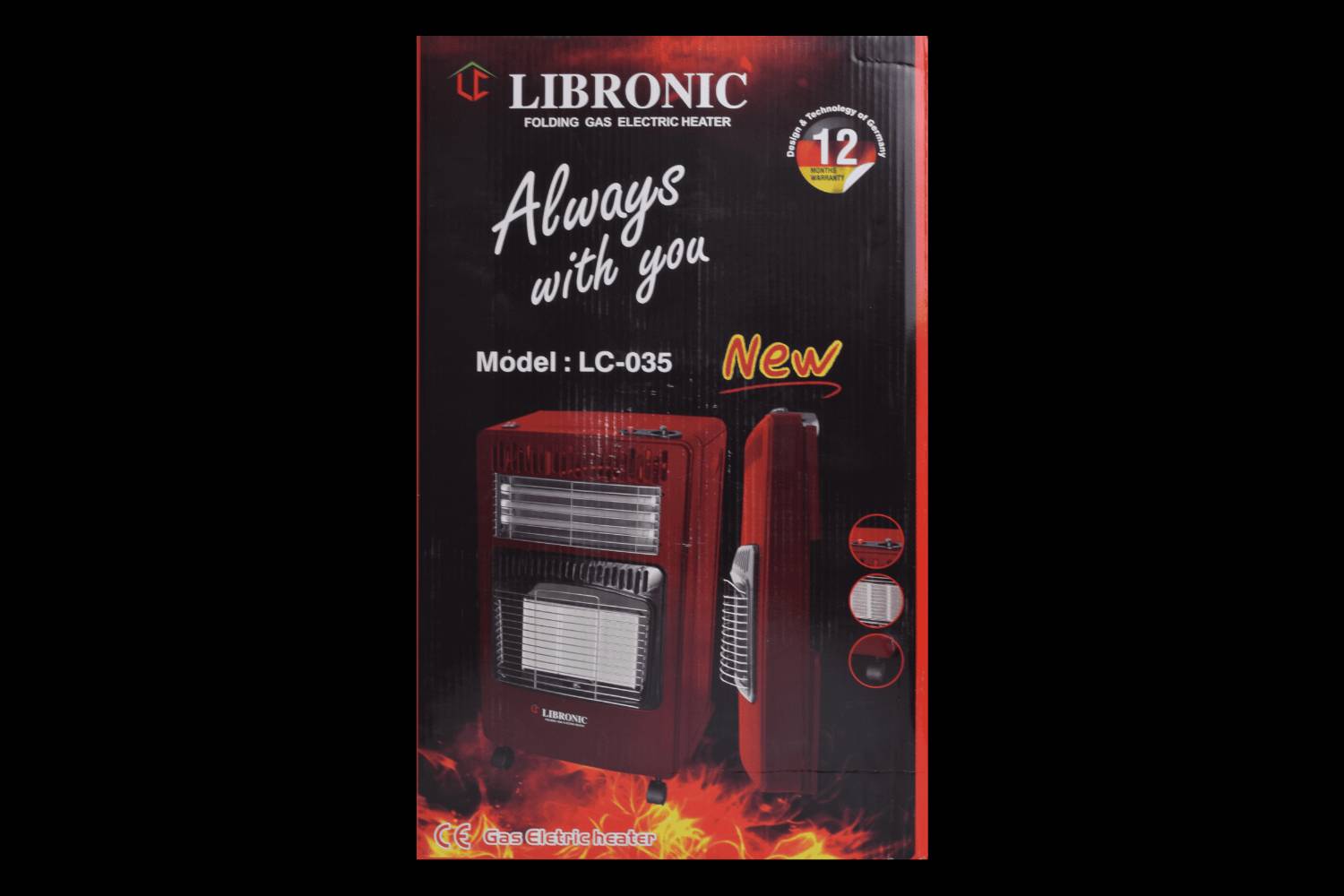 مدفأة غازية و كهربائية  ماركة LIBRONIC

الميزات:

تعمل على الغاز والكهرباء

تدفئة سريعة مع أداء عالي

ثلاث شمعات للتشغيل على الكهرباء

زران للتحكم بتشغيل او اطفاء شمعات الكهرباء

ثلاث درجات للتشغيل عن طريق الغاز ( منخفض, معتدل, مرتفع )

مكان مخصص لتخزين قنينة الغاز داخل المدفأة

هيكل خارجي من المعدن

خمس عجلات لسهولة الحركة

ضمان لمدة سنة من تاريخ الشراء

ضغط الغاز: 2.75 - 0.49 كيلو باسكال

اعلى حد لاستهلاك الغاز: 290 الى 110 غم في الساعة

الطاقة الكهربائية: بين 400 - 800 - 1200 واط اعتمادا على عدد الشمعات

طول سلك الكهرباء: 117 سم

وزن الجهاز: 10.5 كغرام

أبعاد الجهاز: الارتفاع 69 سم, العرض 41 سم, الطول 34 سم

أبعاد الغلاف: 14×43×69

المنشأ: الصين

الملحقات: مفك براغي

الملاحظات:

يمكن تشغيلها على الغاز والكهرباء ولكن لا ينصح به لارتفاع درجة الحرارة

لاياتي مع مدفأة منظم غاز