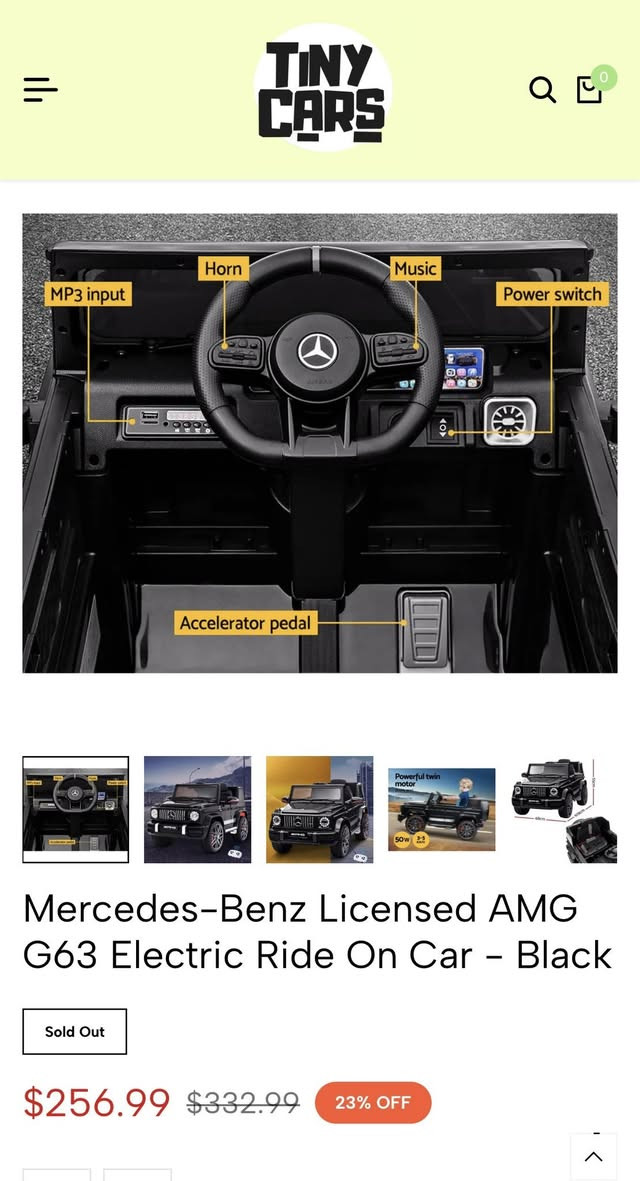 🚗 سيارة أطفال مرسيدس AMG G63 كهربائية  

سيارة فخمة للأطفال بتصميم مرسيدس الحقيقي 😍  

🔹 بطارية 12V قابلة للشحن  
🔹 محركين قويين (70 واط)  
🔹 سرعة تصل إلى 7 كم/ساعة  
🔹 تحكم مزدوج: الطفل يقود أو الأهل بالريموت  
🔹 ريموت كنترول بمدى حوالي 20 متر  
🔹 مصابيح LED أمامية وخلفية  
🔹 موسيقى + MP3 + USB + كرت ميموري  
🔹 كرسي جلد مع حزام أمان  
🔹 أبواب تفتح مثل السيارة الحقيقية  
🔹 إطارات مطاطية EVA ناعمة  

👶 مناسبة للأطفال من عمر 2 إلى 6 سنوات  
⚖️ تتحمل وزن لحد 35 كغم  

🔋 مدة اللعب: تقريباً من 1 إلى 2 ساعة حسب الاستخدام  

📏 حجم السيارة: 110 × 69 × 56 سم  

سيارة جميلة وممتعة للأطفال وتخليهم يعيشون تجربة قيادة حقيقية

سعر ٢٧٥ الف

توصيل ١٠ الف جميع محافظات


**إذا كنت صاحب هذا الإعلان وتريد حذفه لأي سبب، رجاءا أرسل رسالة إلى الدعم الفني**