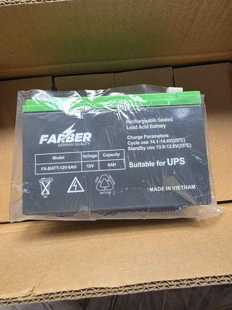 Farber 12V 9AH UPS Battery 3kv 
6 batteries 
مستخدمين سنة، ٦ قطع 
يشغلون الحاسبة حوالي ١٠ دقائق تصفح 
سعر القطعة ٥ الاف، مع العلم الجديد ب ٣٠ الف 
توصيل موجود لكافة المحافظات


**إذا كنت صاحب هذا الإعلان وتريد حذفه لأي سبب، رجاءا أرسل رسالة إلى الدعم الفني**