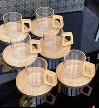 صحن بامبو • كوب زجاج يد خشب • قوري بايركس