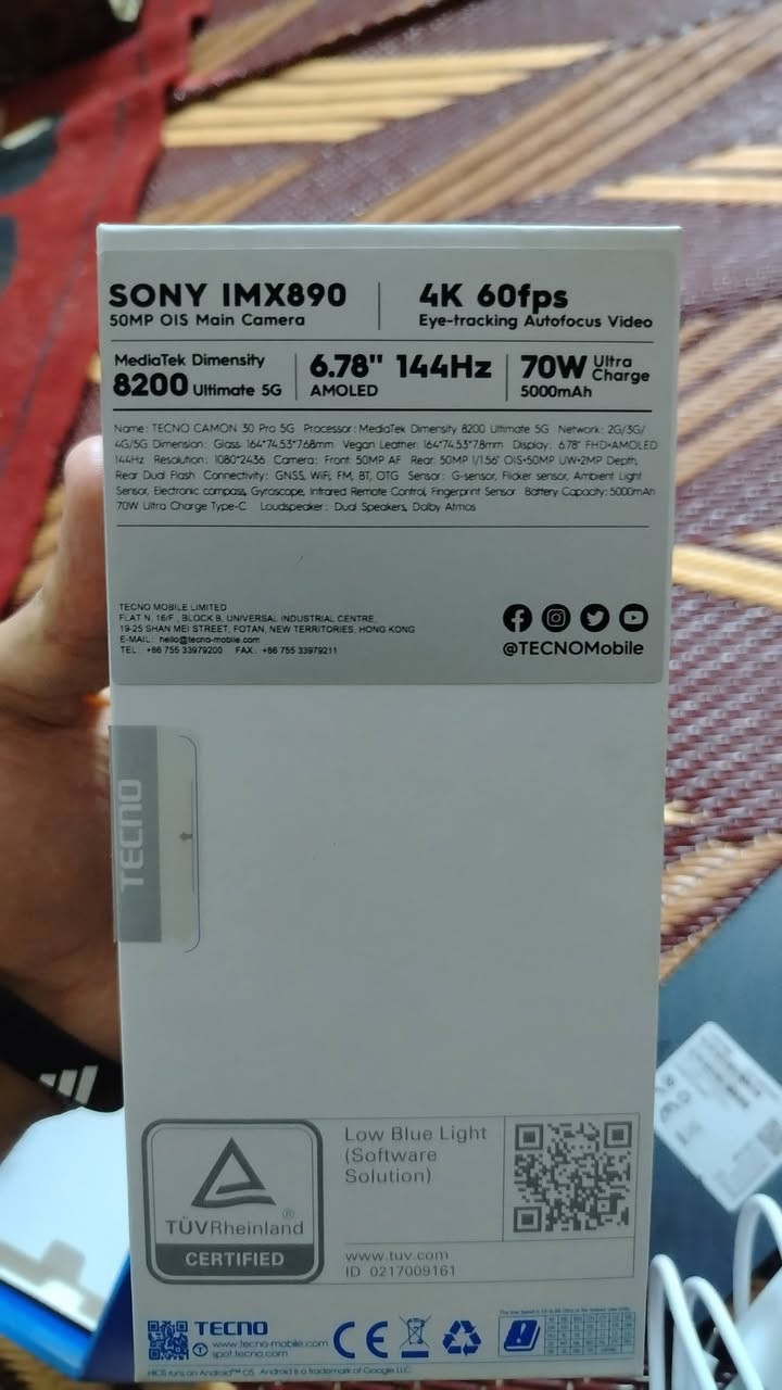 سلام عليكم 

تكنون كامون30 برو5g 
... 
البطارية5000
الشحن70w
الكامرة حساس سوني 4k 60أطار
50M
الشاشة144هرتز
المعالج ميديا تيك دايمنسيتي 8200
90 فريم العاب ثقيلة والباقي120
يدعم جيرو سكوب
.. 
الجهاز مصار اسبوعين من مفتوح من الكارتونة +شاحنة الجهاز الأصلية+كفر
سعر الجهاز 300ألف


**إذا كنت صاحب هذا الإعلان وتريد حذفه لأي سبب، رجاءا أرسل رسالة إلى الدعم الفني**