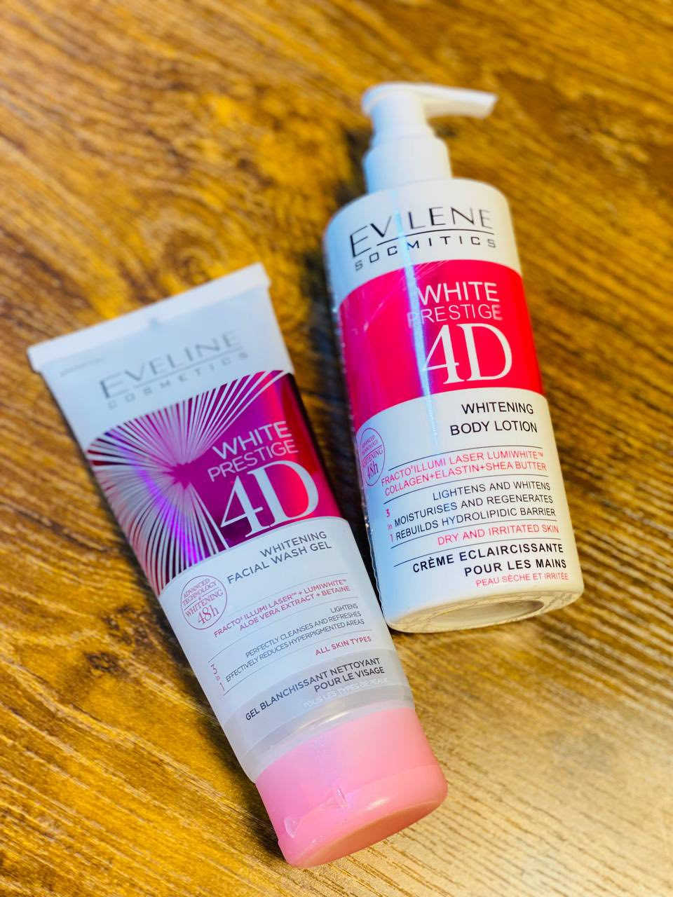 مجموعة ايفيلين البولندية 🇵🇱 Eveline Cosmetics White Prestige 4D للعناية بالبشرة.
تحتوي المجموعة على لوشن تبييض للجسم وغسول جل لتبييض الوجه. 
تستخدم تقنية Fracto Illumi Laser™ و Lumiwhite™.
صُممت لتفتيح البشرة وتقليل التصبغات. 
مناسبة للبشرة الجافة والمتهيجة (اللوشن) وجميع أنواع البشرة (الغسول). 
تبييض خلال 48 ساعة.


**إذا كنت صاحب هذا الإعلان وتريد حذفه لأي سبب، رجاءا أرسل رسالة إلى الدعم الفني**