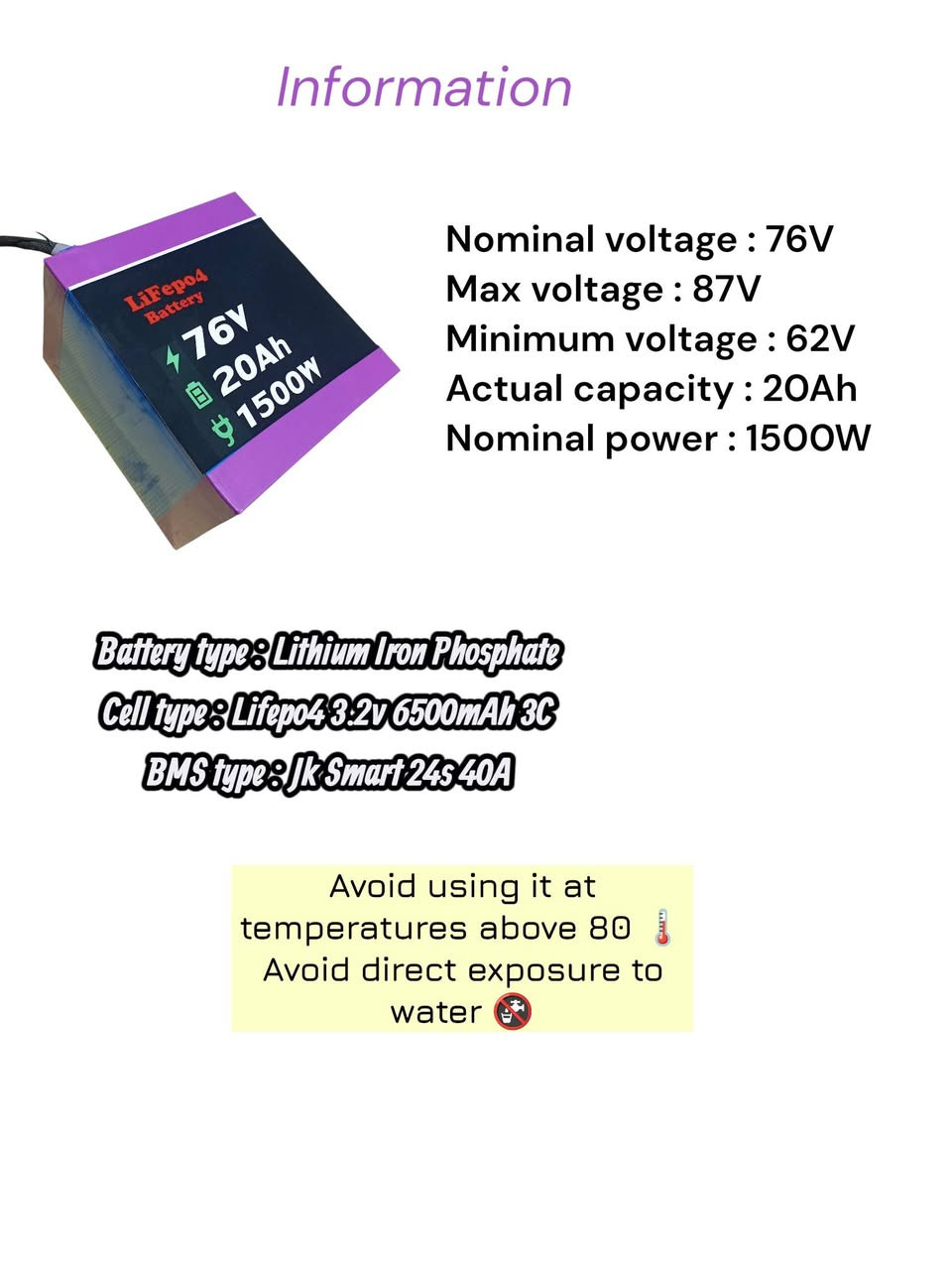 ليثيوم فوسفات حديد Lifepo4 🌿
دراجه سكنس
كامل مواصفات و سمارت

ضمان سنه و توجد خدمه بعد البيع
للاستفسار عن الانواع المتوفره راسلونا 😘


**إذا كنت صاحب هذا الإعلان وتريد حذفه لأي سبب، رجاءا أرسل رسالة إلى الدعم الفني**