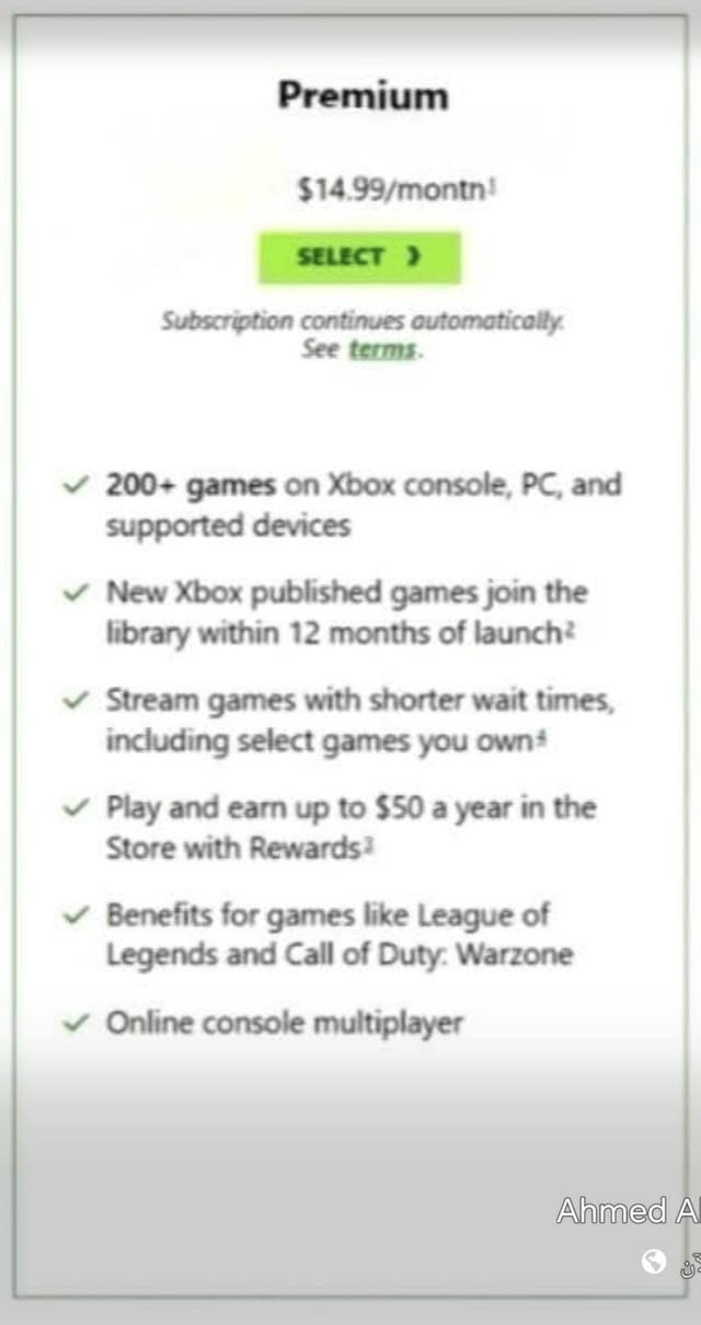 كودXbox G. pass premium شهر واحد
كود كيم باس بريميوم شهر واحد تستعمله خاص بحسابك بشرط يكون حساب جديد او اي حساب سابق لم يتم تفعيل كيم باس به سابقا . 

يشمل اكثر من 200 لعبة على Game Pass وللعب اونلاين وخصائص اضافية اخرى

السعر : 3 الاف فقط


**إذا كنت صاحب هذا الإعلان وتريد حذفه لأي سبب، رجاءا أرسل رسالة إلى الدعم الفني**