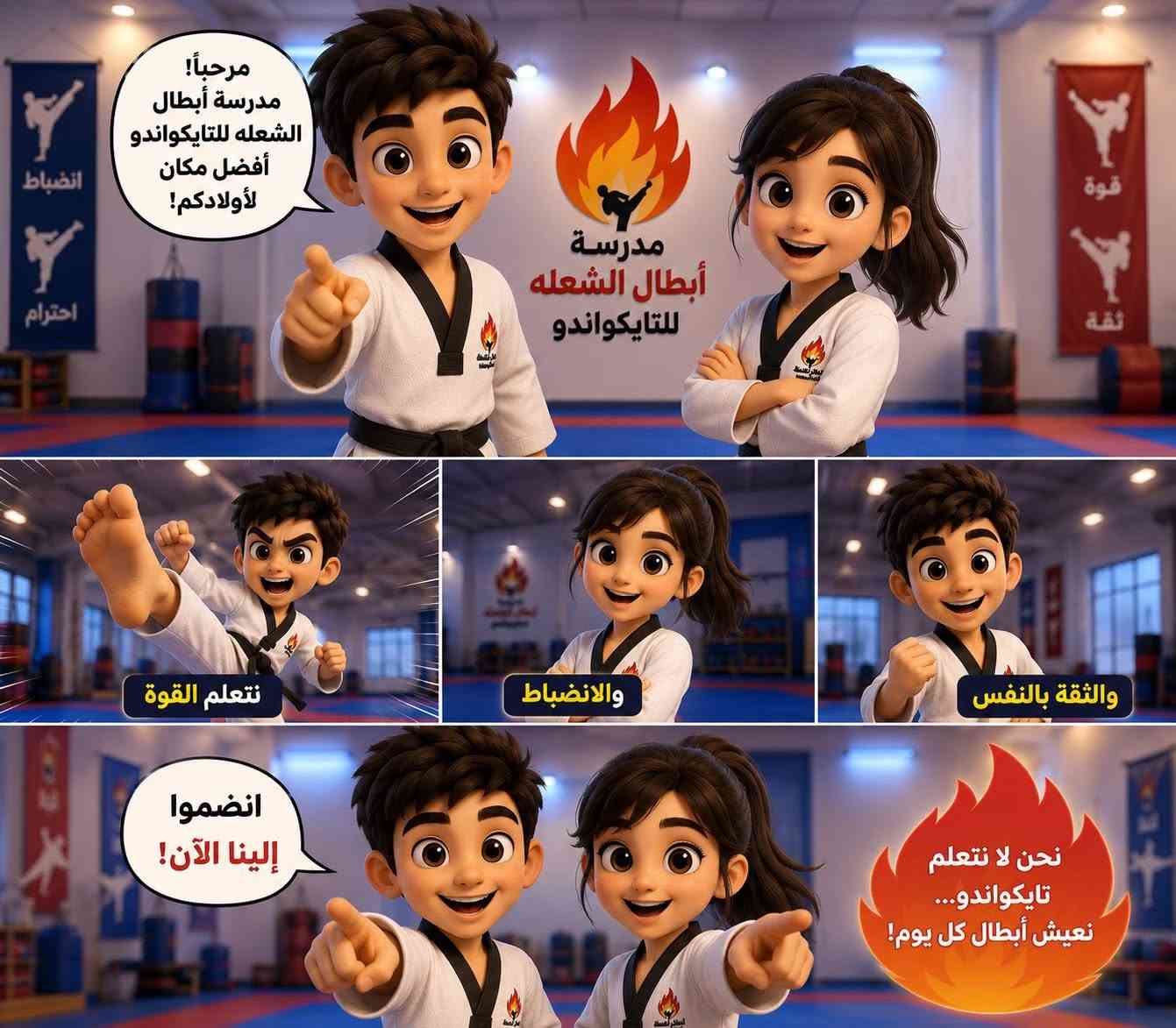 اهلاً وسهلا بكم                             دورات تدريبه للفنون القتاليه التايكواندو                             ابعد ابنك عن الألعاب الالكترونيه والموبايل.              وزرع الثقه بالنفس كل هذا تجدونه في مدرسة أبطال الشعله للتايكواندو                                   للاستفسار 

الاتصال على الرقم ***********            
عنوان /مركز شباب الشعله
