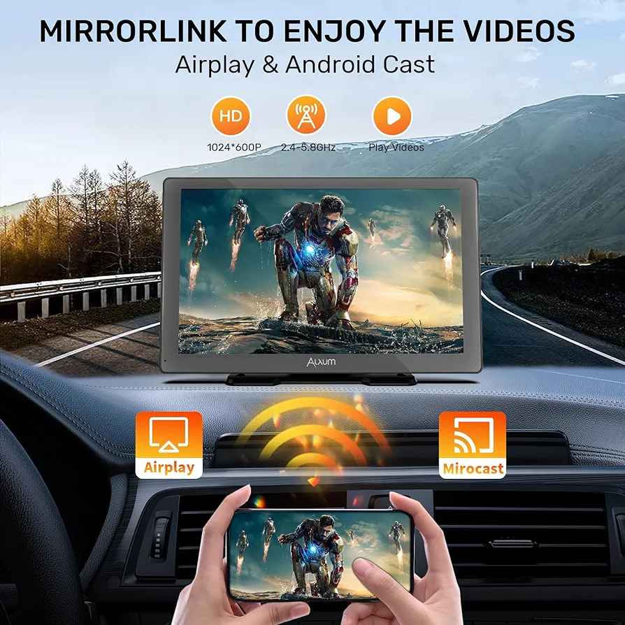 Alxum Wireless Apple Carplay Screen for Car, 9" HD Touchscreen Portable Car Stereo with Android Auto, Backup Camera, Mirror Link, GPS Navigation, Voice Control, AUX - Compatible with All Vehicles

Product details
Top highlights
BrandAlxum
ColourBlack
Screen size9 Inches
Display typeLCD LED
Connectivity technologyBluetooth, Composite Video, Auxiliary
Compatible devicesMobile Phone
【Wireless Android Auto & Carplay】Easily connect your Android phone or iPhone to the car system via Bluetooth or WiFi for wireless CarPlay and Android Auto. Access your phone’s music, maps, messages, and calls instantly, all without the need for cables. Enjoy a safer, more convenient driving experience—free from the hassle of wires. PS：The product supports iOS 8.0 and Android 10 or later versions.
【Voice Control & Hans-Free】This CarPlay radio supports voice control through Siri, Google Assistant, or your phone's smart assistant. Send messages, get directions, play music, and make hands-free calls—all without taking your hands off the wheel. Enjoy a safer, more convenient driving experience.
【HD Backup Camera & 7 Inch Touch Screen】The 7-inch HD touchscreen delivers stunning visuals for your media and navigation. It comes with a waterproof 720P backup camera that automatically activates when you shift into reverse, giving you a wide-angle view of what's behind you. Parking and reversing become effortless, making your driving experience safer and more convenient.
【Mirror Link & More Extended Functions】This portable Bluetooth car stereo supports Mirror Link, allowing you to easily mirror your smartphone’s screen to the car display. Enjoy precise, real-time GPS navigation while driving, and effortlessly access apps like YouTube, TikTok, videos, and movies for a complete in-car entertainment experience.
【Easy Installation & Fit All Different Car】This Apple CarPlay screen comes with an adjustable sticky mount for easy installation. It fits most vehicles and requires no professional installation—set it up in just three minutes! Plus, you can easily reposition it within your car to suit your needs, providing flexible and convenient use.
See less
Product specifications
Features & Specs
Item details
Measurements
Additional details
Display Type LCD LED
Connectivity Technology Bluetooth, Composite Video, Auxiliary
Compatible Devices Mobile Phone
Native Resolution 1280x720
Product image gallery السليمانية, العراق


**إذا كنت صاحب هذا الإعلان وتريد حذفه لأي سبب، رجاءا أرسل رسالة إلى الدعم الفني**