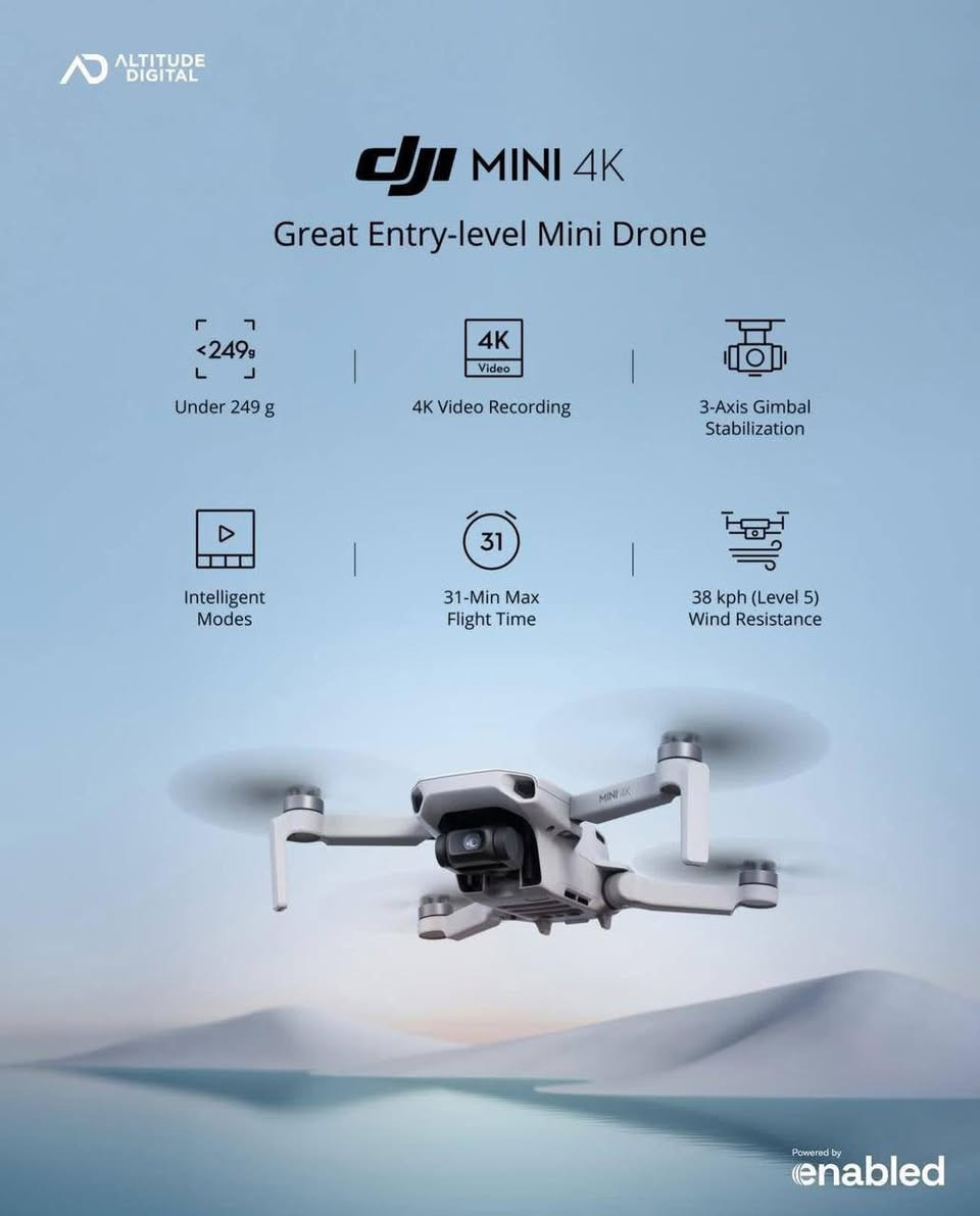 السلام عليكم اخوان 🤝
للبيع درون dJI MINI 4K

المدا مالتهة 5km حقيقي ❤️

و ارتفاع 500m حقيقي❤️

السعر 700 💵💵
تصوير 4K ويا رام 64gb ويا 3 بطاريات  و كامل ملحقات الجنطه و الباكيت مالته اخوان الدرون نضيف كلش و مرتب تصوير كلش مرتب و ماركه معروفه و حجمهة كلش حلو و ملحقات كامله وياهة مراوح اضفيه و كلش حلوه تصويرهة مرفوق بالمنشور ✅
للستفسار اكثر تفضلو خاص او اتصلو على الرقم 
***********
