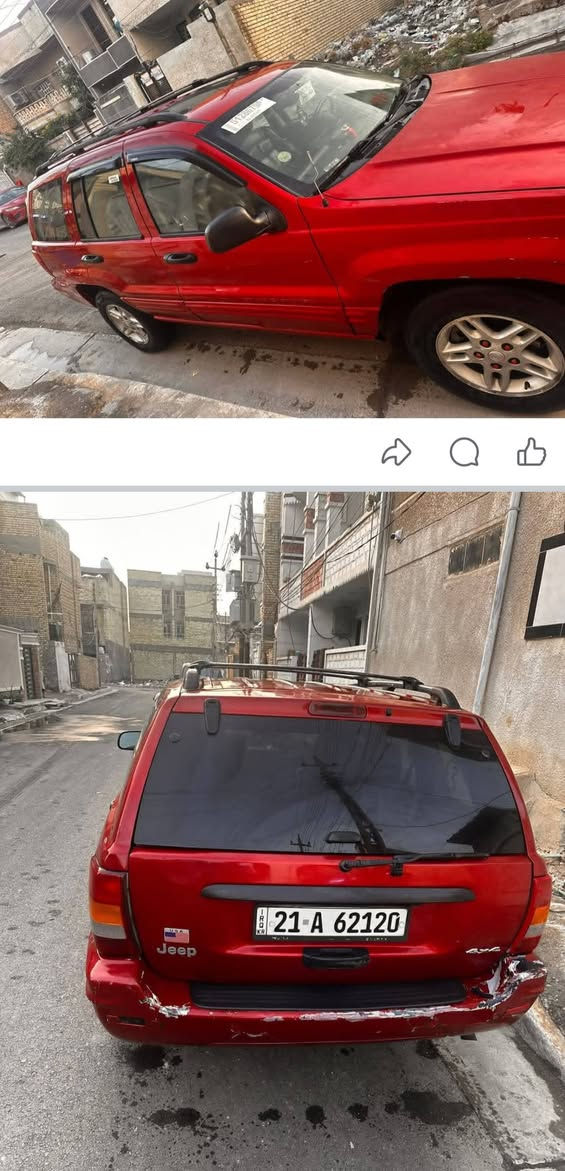 السلام عليكم جيب شيروكي ٢٠٠٢
رقم انكليزي سليمانيه مكينه وكير بلادي بس المكينه بيهة صوت بطاله وما يأثر على المكينه لوكير يشتغل بس لاغينه
سياره نضيفه بدون خياس تخم تاير جديد صدر ٨٠ / 
تدفئة شغال تبريد نقص بس غاز كشنات كهربائي تدفئة تبريد  شاشه كامرة بلاديه بس راعيها يريد تحويل شرط السعر ٦٠ وبيهة مجال
مكاني بغداد المعامل    هاتف.     ***********
