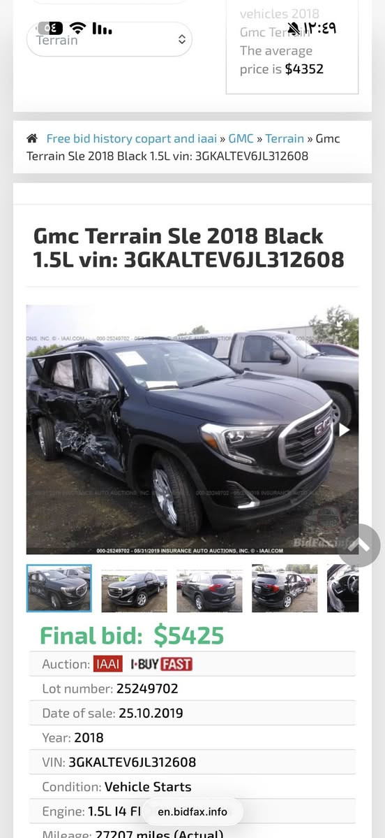 سلام عليكم …
سيارة تيران2018 فول مواصفات عدا الفتحة 
حادث امريكا بابين وجاملغ الخلفي ايرباك البرده فقط الباقي سليم 
سياره بصمه
محرك ١٥٠٠ تيربو  
فور ويل وهوايه انظمة قياده 
ماشية ١٧٠ الف كم 
سعرها ١٤٠ وبيه مجال قليل اي استفسار ثاني اتصل ع رقم 
***********
