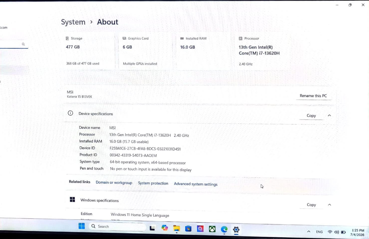 MSI⁩⁩ ⁦⁦Katana⁩⁩ ⁦⁦15⁩⁩ ⁦⁦B13V⁩⁩ ⁦⁦Gaming⁩⁩ ⁦⁦Laptop⁩⁩ : للبيع
المعالج: Intel Core i7 الجيل 13
- كرت الشاشة: NVIDIA GeForce RTX 4050 (6GB)
- الذاكرة: 16GB RAM
- التخزين: 512GB SSD
- الجهاز نوع ام اس اي كتانا مع 3 منافذ تهوية للتبريد
الجهاز نظيف جدا، استخدام شخصي للدراسة، مامفتوح بي برغي وكارتونتة وشاحنته الاصليات موجودات. مناسب للألعاب الحديثة، التصميم، المونتاج، والبرامج الهندسية.

السعر: 1،250,000 دينار عراقي بي مجال قليل
***********
