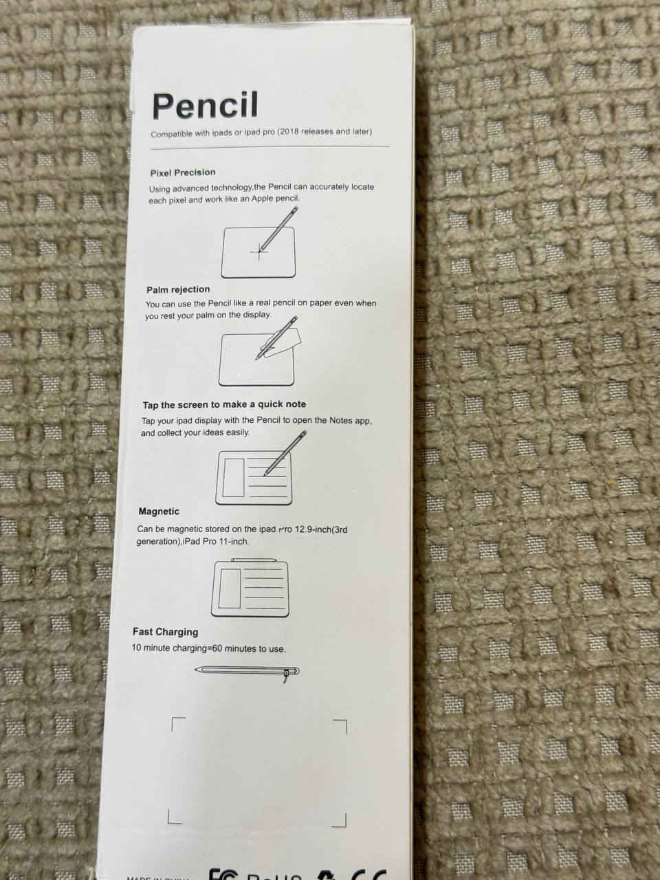 السلام عليكم
قلم بلوتوث جديد غير مستعمل فقط مفتوح من الكارتون للفحص يدعم إيبادات ابل فقط 

قلم بلوتوث يدعم راحة اليد شحن يو اس بي مع 2نبلات اضافيه

السعر 10والتوصيل 5لكل المحافظات


**إذا كنت صاحب هذا الإعلان وتريد حذفه لأي سبب، رجاءا أرسل رسالة إلى الدعم الفني**