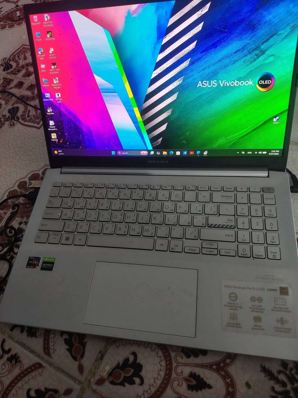 💻 للبيع: لابتوب ASUS Vivobook Pro 15 OLED (شبه جديد)
المواصفات التقنية: 

الموديل: ASUS Vivobook Pro 15 OLED (M3500Q) 

المعالج: AMD Ryzen 5 5600H (معالج قوي جداً للألعاب والمونتاج) 

كرت الشاشة: كرتين شاشة المجموع (المدمج + كرت خارجي قوي 3050 NVIDIA GeForce RTX بحجم 4 جيجابايت) 

الذاكرة العشوائية (RAM): 8 جيجابايت DDR4 بسرعة 3200 MT/s

الهارد (التخزين): 512 جيجابايت SSD (سريع جداً في الإقلاع وتشغيل البرامج) 

الشاشة: شاشة خرافية OLED بألوان حقيقية 100% DCI-P3 ومريحة جداً للعين. 

السعر:800 الف وبي مجال .

للاستفسار واتساب: ***********

