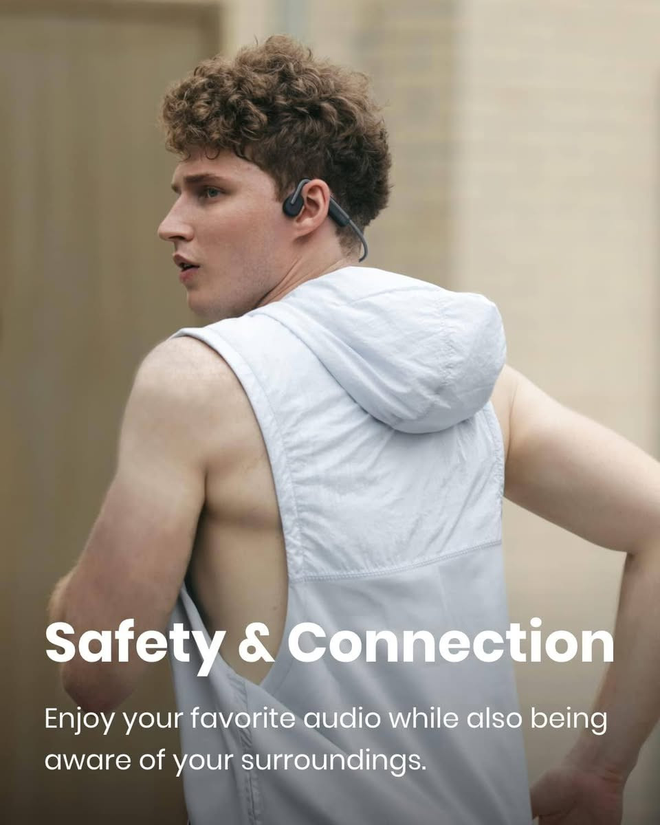 Open-Ear Headphones - Experience unmatched comfort with our lightweight, secure fit, featuring an earbud-free design for all-day listening without ear fatigue.(Rebranded version of AfterShokz OpenMove)Safety & Connection - Stay motivated with your favorite audio without compromising on safety. Unlike over-ear and in-ear headphones, OpenMove keeps you connected and aware of your surroundings.Secure Fit - From light jogs to everyday commutes, a wraparound titanium frame keeps your bone conduction headphones in place during a range of low impact activities.A rugged, sweat-resistant design built to withstand your most intense workouts.6 Hours of Music & Calls - Enjoy six continuous hours of music, calls, and podcasts on a single charge with our bluetooth headphones. Universal compatibility: Seamlessly pairs with Android, iOS, Windows, and other Bluetooth-enabled devices.Includes a USB-C cable.High Sound Quality- Enjoy balanced audio, optimal volume and rich bass delivered through your cheekbone, anytime, anywhere with this premium OpenMove headset.Ensures excellent call quality for clear conversations.  Product description         1 Open-Ear Design   2 Stay Aware, Stay Safe   3 Secure Fit   4 Button for Easy Controls   5 Ultralight at Just 29g           1 Precise, Balanced Audio   2 6h Battery Life   3 Withstand the Elements   4 Crystal Clear Sound   5 Stable Connection         Learn More About OpenMove         What you get !    1. OpenMove Headphones &amp; Carrying Bag   2. Five Pairs of Stickers   3. USB-C Charging Cable   4. Safety Card         SHOKZ Headphone Stickers   Customize your OpenMove with colorful stickers!    1. 5 Colors for Personalization: Choose from the included selection of five vibrant colors.   2. Durable and reliable: The stickers are water and sweat resistant, keeping your earphones stylish in any situation. 3. Residue-Free Removal: The adhesive ensures a strong hold, yet peels off easily without leaving sticky residue.                OpenMove         Which Will You Choose?         PremiumPitch 2.0     Technology     Shokz DualPitch       USB-C Charging     Charging     USB-C Charging       6h     Battery Life     12h       5.1     Bluetooth     5.3       Noise Cancel       IP55     Water Resistance     IP55       29g     Weight     30.3g             PremiumPitch 2.0     Technology     Shokz TurboPitch       USB-C Charging     Charging     Magnetic Charging       6h     Battery Life     10h       5.1     Bluetooth     5.1       Noise Cancel       IP55     Water Resistance     IP55       29g     Weight     29g             PremiumPitch 2.0     Technology     PremiumPitch 2.0       USB-C Charging     Charging     USB-C Charging       6h     Battery Life     8h       5.1     Bluetooth     5.1       Noise Cancel       IP55     Water Resistance     IP67       29g     Weight     26g             PremiumPitch 2.0     Technology     2 Driver+OpenBass2.0       USB-C Charging     Charging     USB-C Charging       6h     Battery Life     48h（charging case）       5.1     Bluetooth     5.4       Noise Cancel       IP55     Water Resistance     IP55       29g     Weight     9.4g (single bud)                 OpenRun Pro 2       OpenRun Pro       OpenRun(USB-C)       OpenFIt 2                   CAN OTHERS HEAR YOUR MUSIC?     OpenMove sends vibrations to your inner ear through bone conduction technology. While it’s an alternative to traditional air conduction technology, leaving your eardrums open to your surroundings, it still provides a private listening experience.       IS OPENMOVE WATERPROOF?     OpenMove has an IP55 waterproof rating meaning that it is water-resistant but not waterproof. It can be used in the rain and for intense workouts.       CAN OPENMOVE BE USED TO TAKE CALLS?     Yes, OpenMove has two noise-cancelling microphones for phone calls.       IS OPENMOVE COMPATIBLE WITH PC AND MAC?     Yes, OpenMove is compatible with PC and Mac computers that have Bluetooth capabilities.       IS OPENMOVE COMPATIBLE WITH IPHONE AND ANDROID?     Yes, OpenMove is compatible with iPhone and Android phones. بغداد, العراق


**إذا كنت صاحب هذا الإعلان وتريد حذفه لأي سبب، رجاءا أرسل رسالة إلى الدعم الفني**