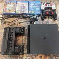 * جهاز PS4 Slim سعة 500GB@ * يد أصلية + يد تجارية * ألعاب:GTA V، FIFA ...