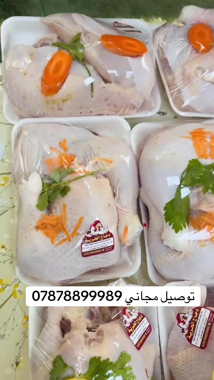 بسم لله اسماك ودجاج الحرية دجاج ذبح عراقي يوم بيومة كيلو 3500 ومتوفر دجاج مقطع بانواعة صدر دجاج وافخاذ وصدر مسحب واحنحة وكبدة دجاج ومتوفر سمك مسكوف درجة اولى مع المقبلات والعمبة والتمن الاحمر  وخدمة التوصيل مجانا رقم التوصيل ***********
